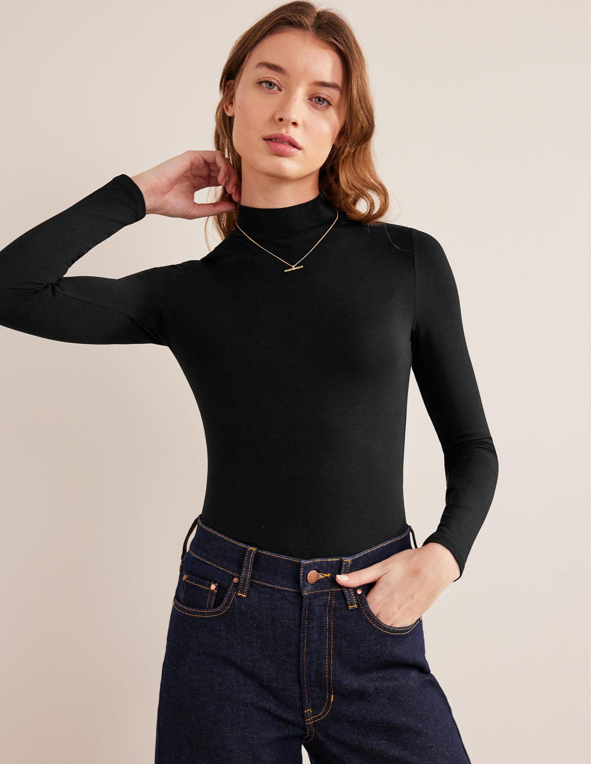 Jersey High Neck Top-Black-1
