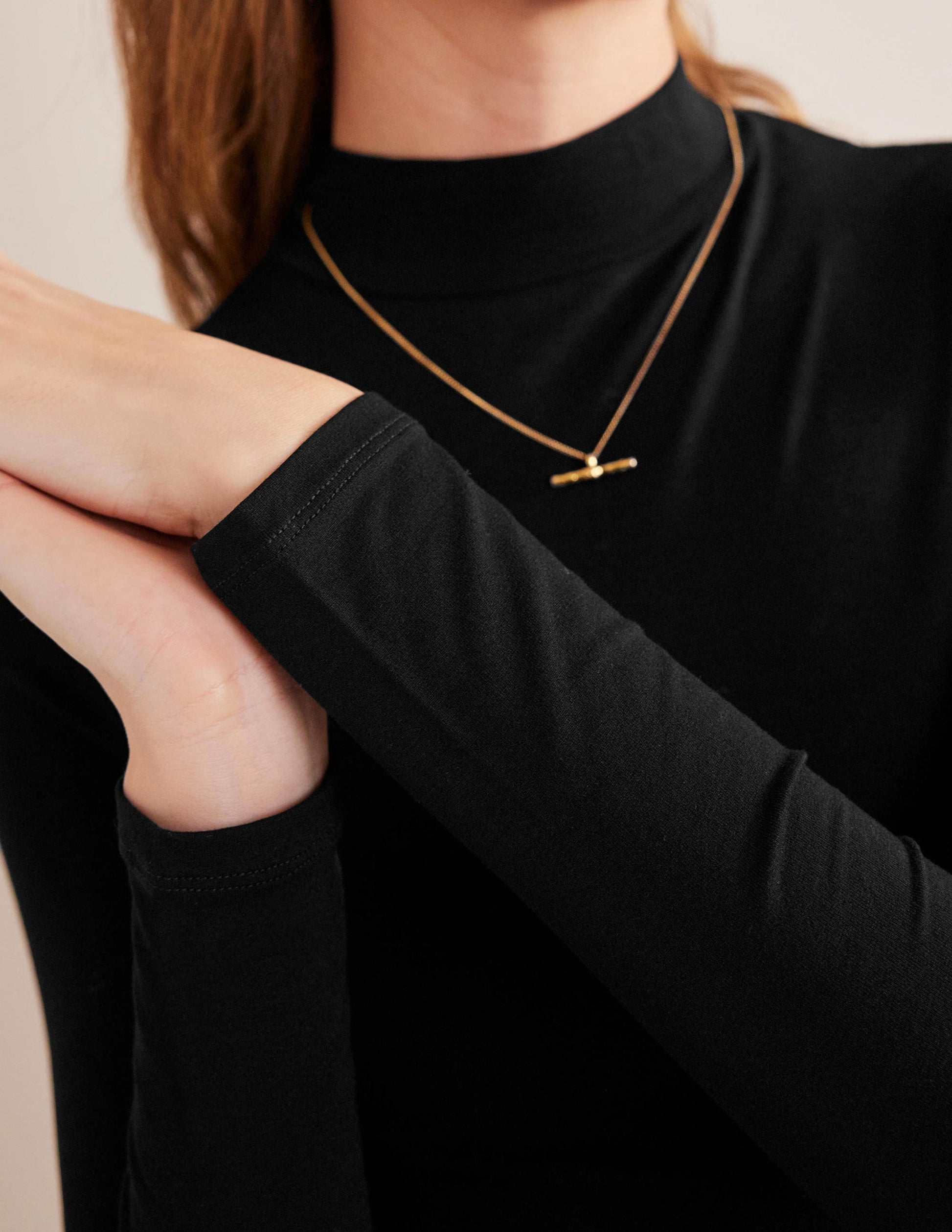 Jersey High Neck Top-Black-2