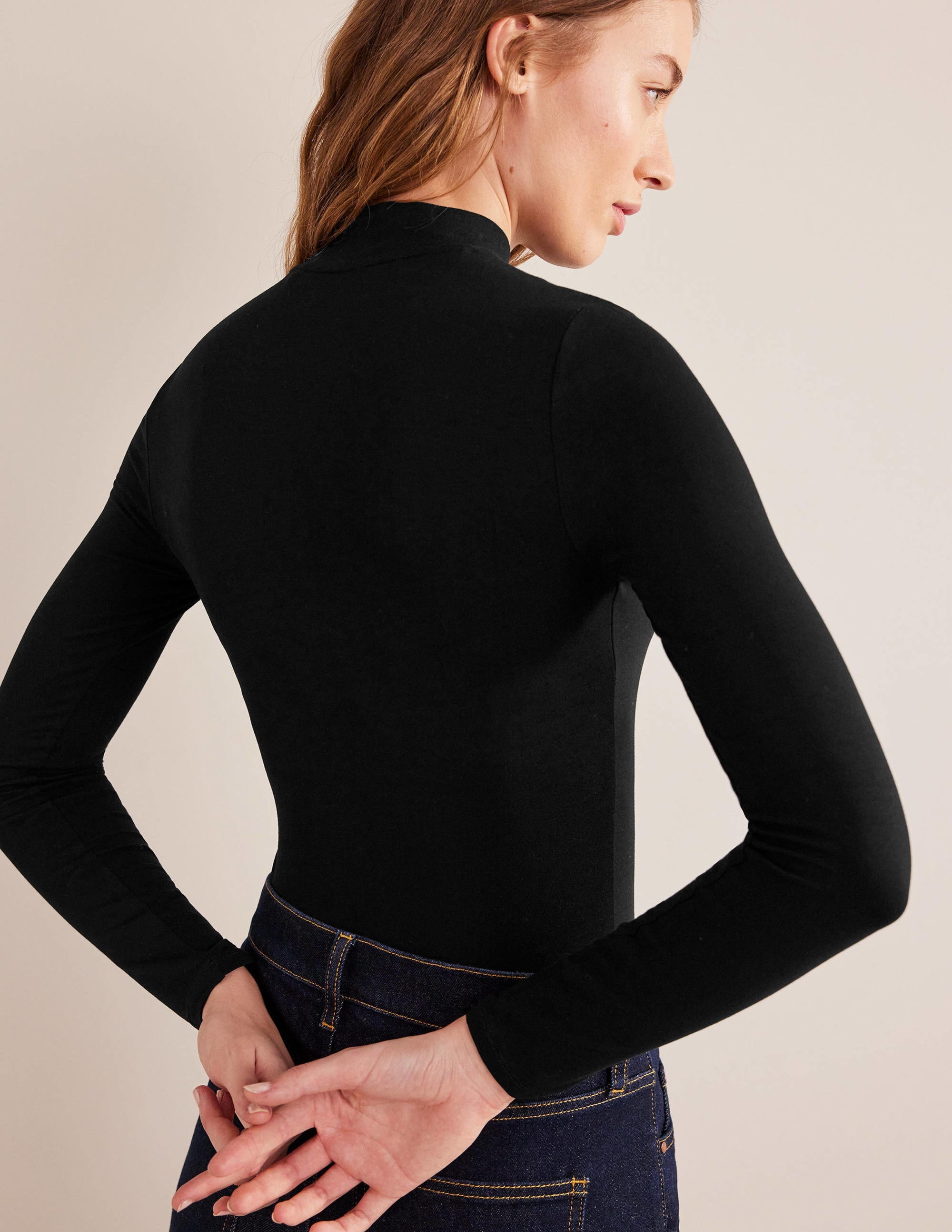 Jersey High Neck Top-Black - Image 3