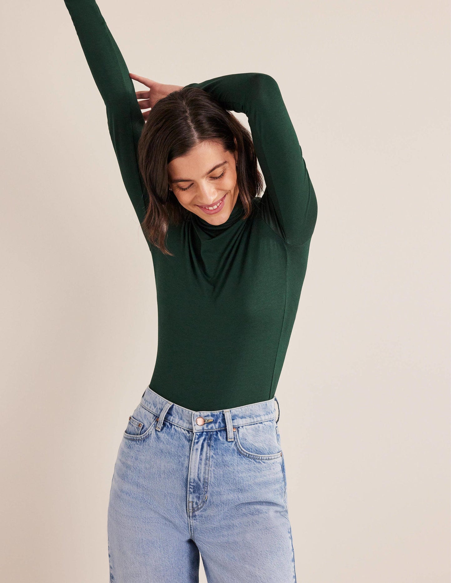 Jersey High Neck Top-Chatsworth Green