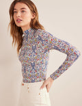 Jersey High Neck Top-Ivory, Exotic Foliage