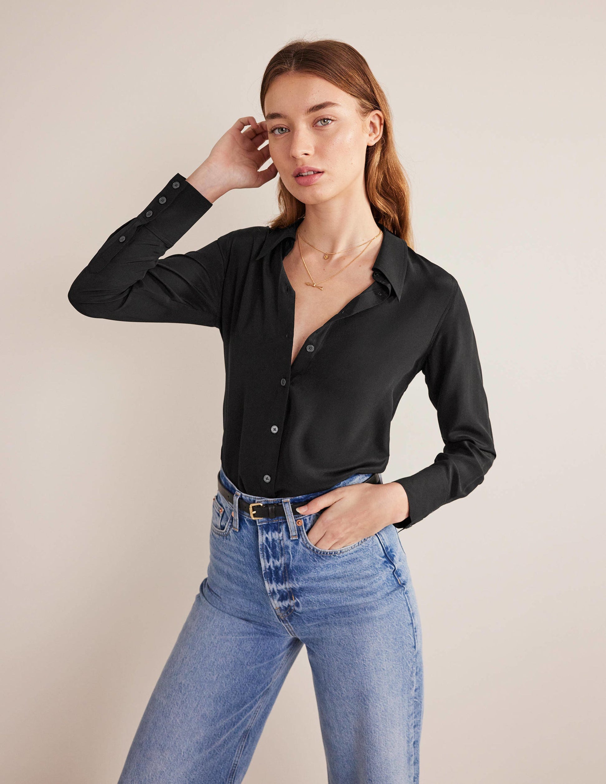 Nouvelle chemise en soie-Noir-1