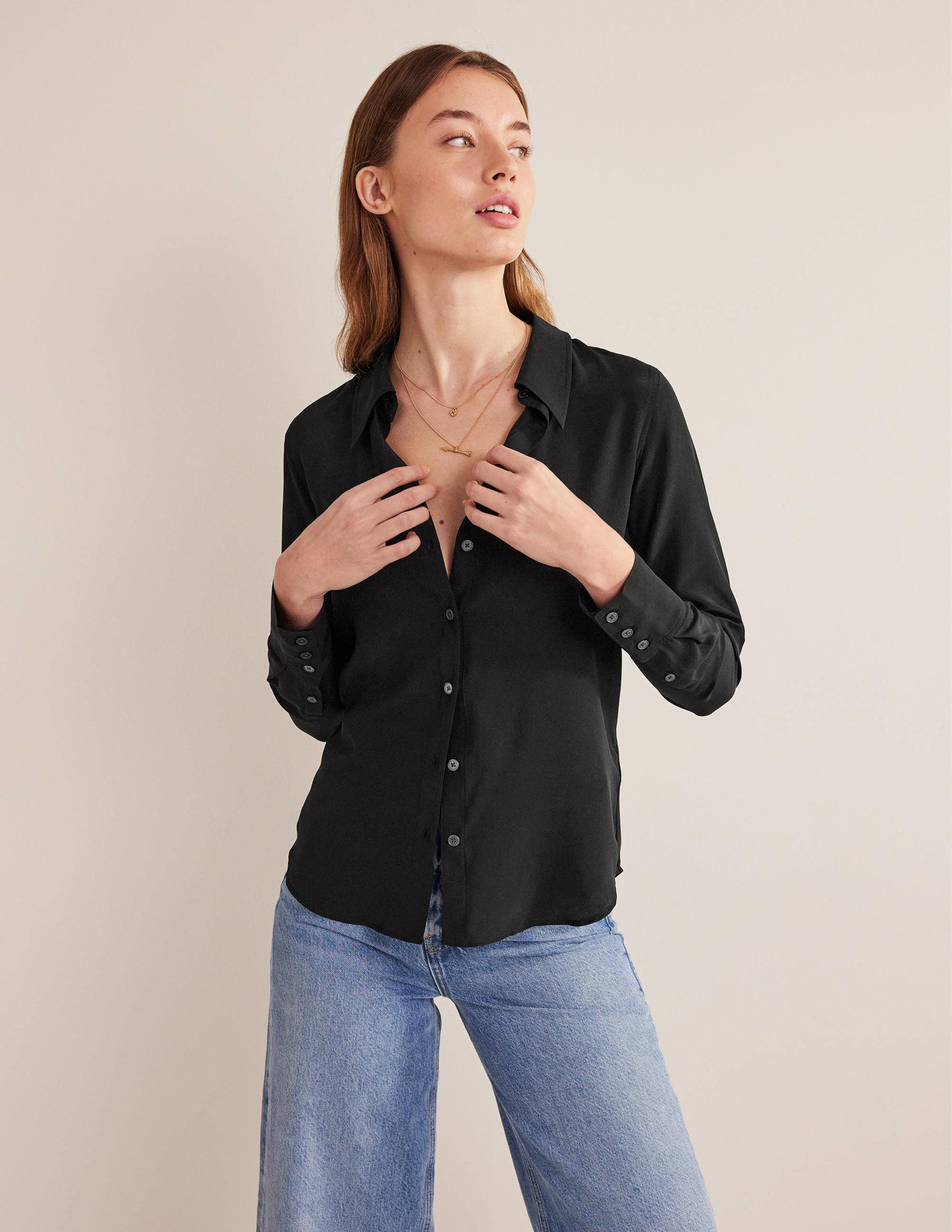Nouvelle chemise en soie-Noir-4