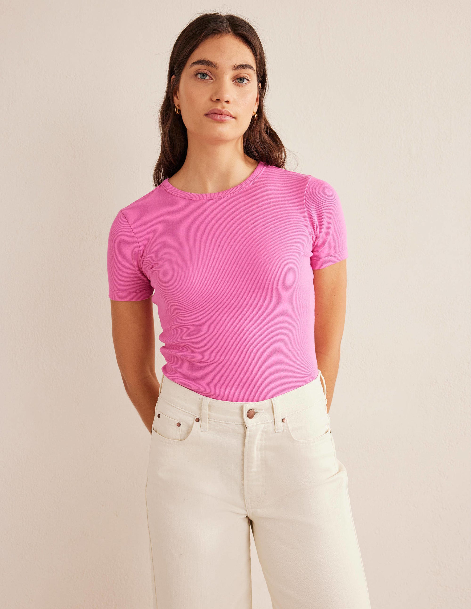 Cotton Ribbed T-Shirt-Plum Blossom - Image 1