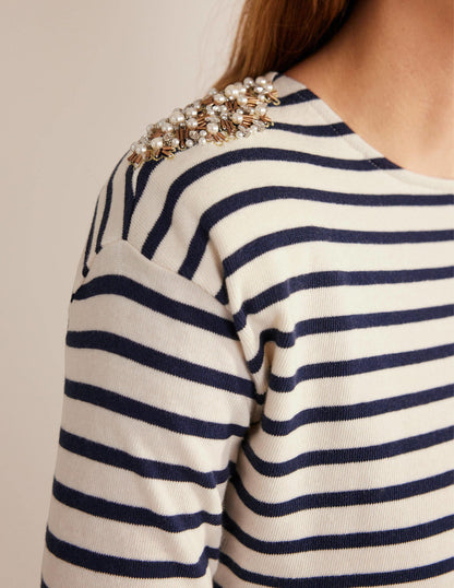 Embellished Shoulder Breton-Ivory/ Navy, Embellished