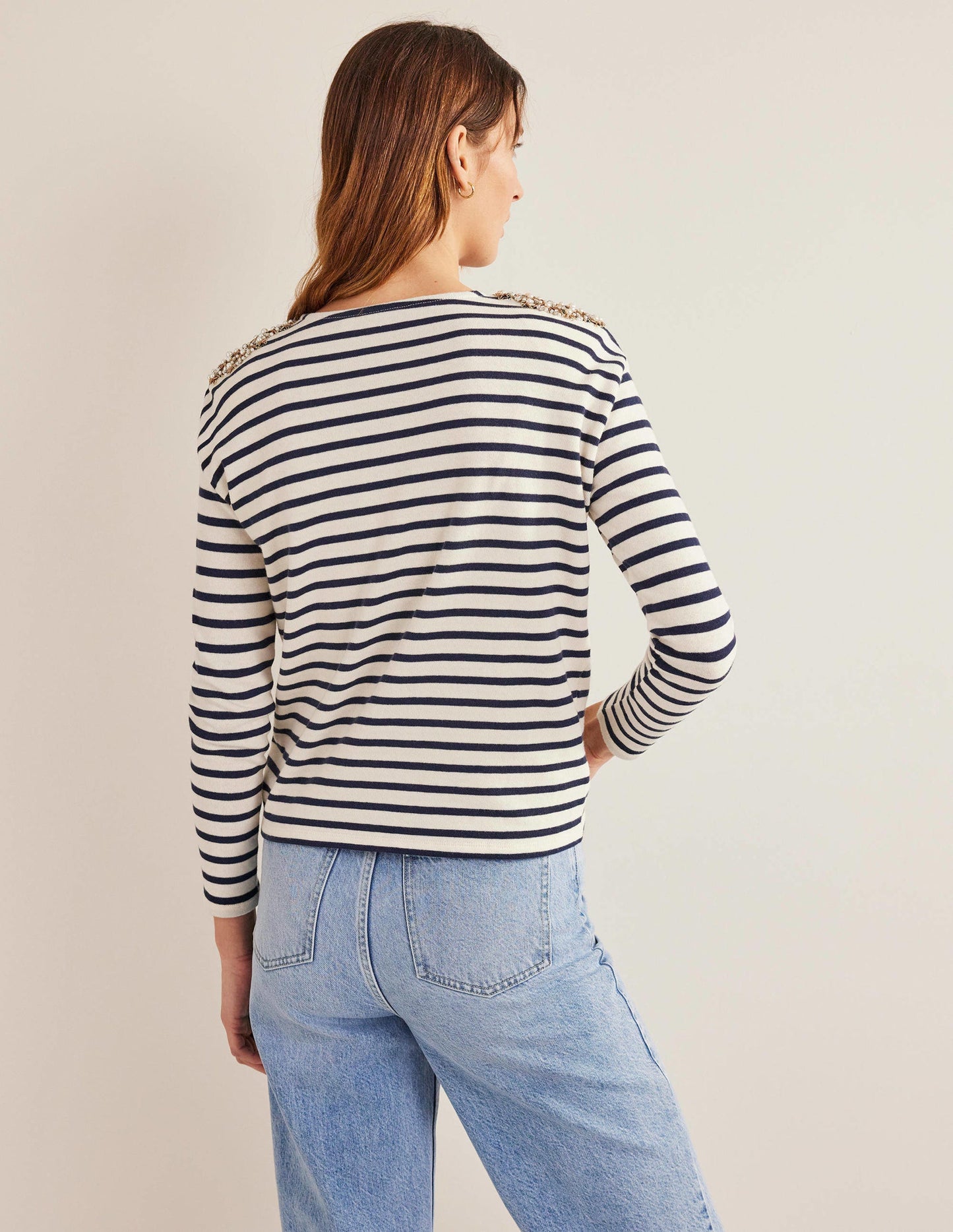 Embellished Shoulder Breton-Ivory/ Navy, Embellished