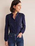 Besticktes Jerseyhemd-Marineblau