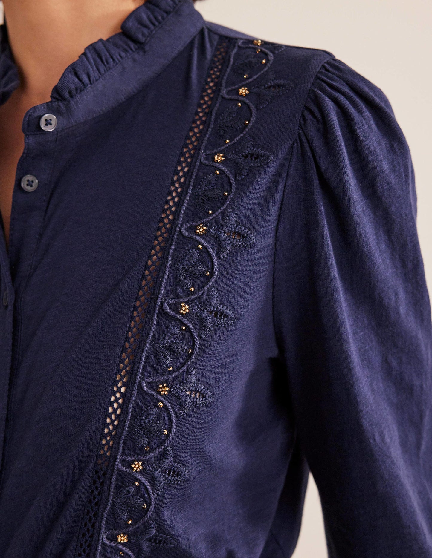 Embroidered Jersey Shirt-Navy