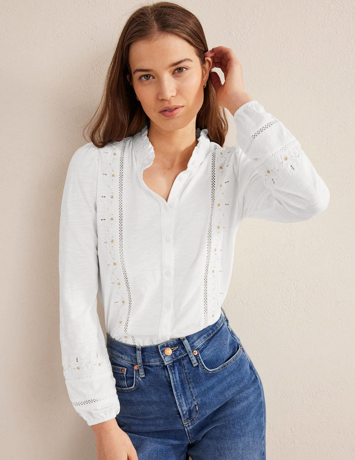 Embroidered Jersey Shirt-White