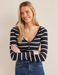 Henley Ribbed Top-Navy, Ivory