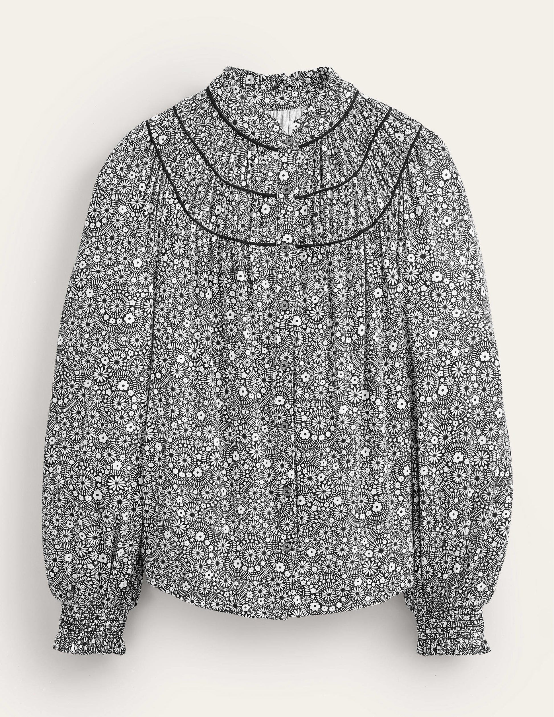 Chemise en jersey avec empiècement froncé-Noir, motif Dotty Daisy-5