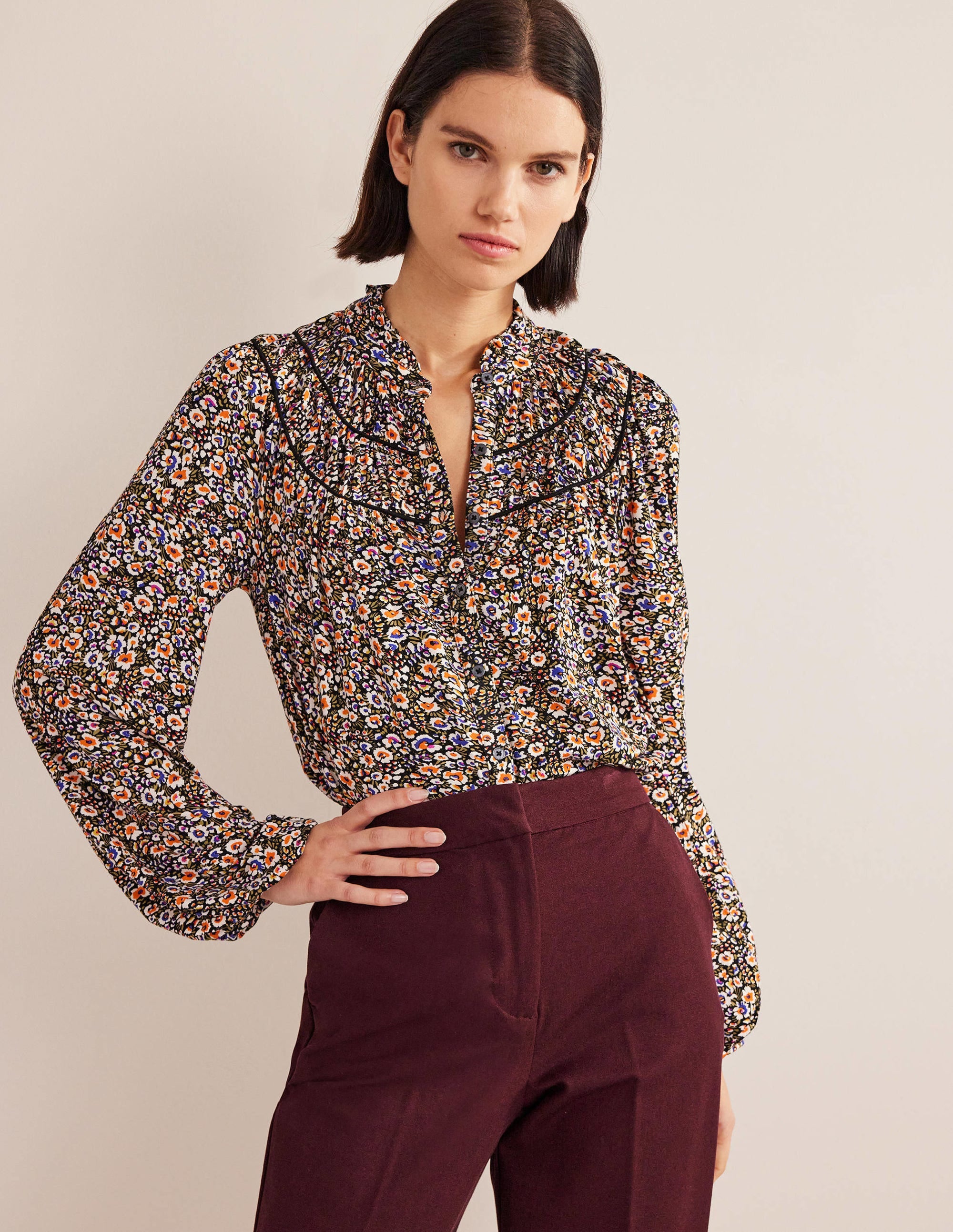 Ruched Yoke Jersey Shirt-Multi, Eden Bloom - Image 1