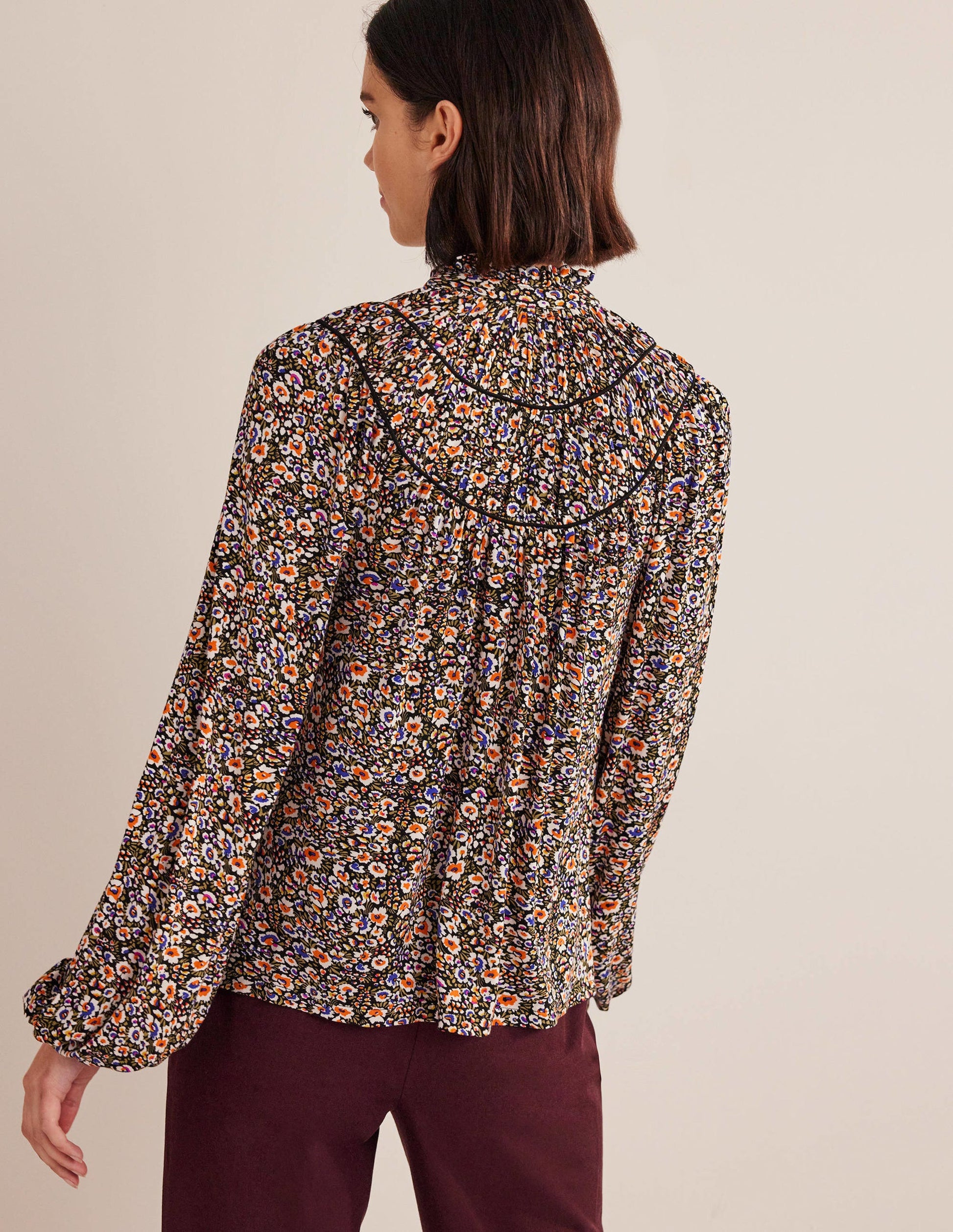Ruched Yoke Jersey Shirt-Multi, Eden Bloom-3