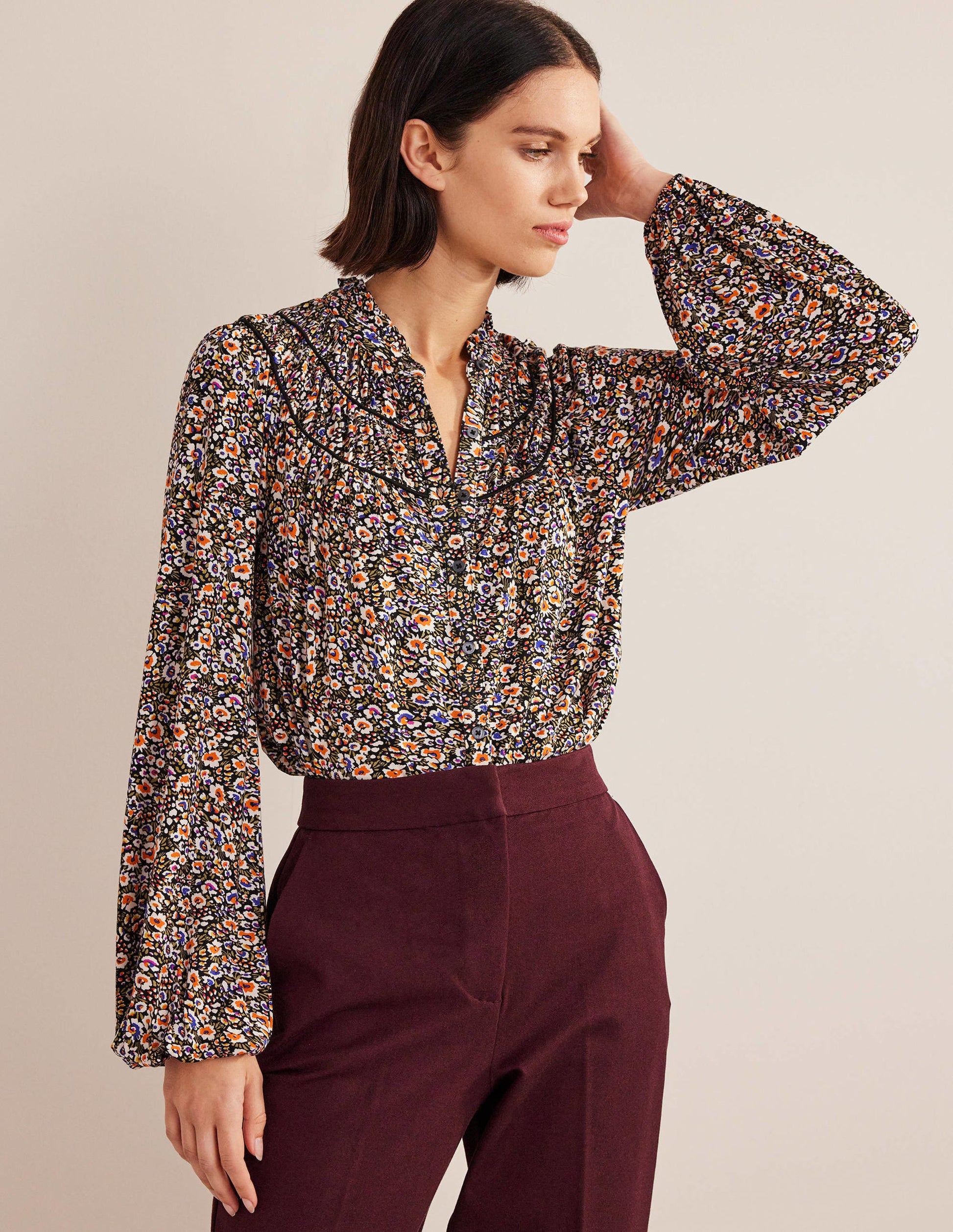 Ruched Yoke Jersey Shirt-Multi, Eden Bloom-4