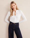 Chemise avec empiècement froncé-Blanc