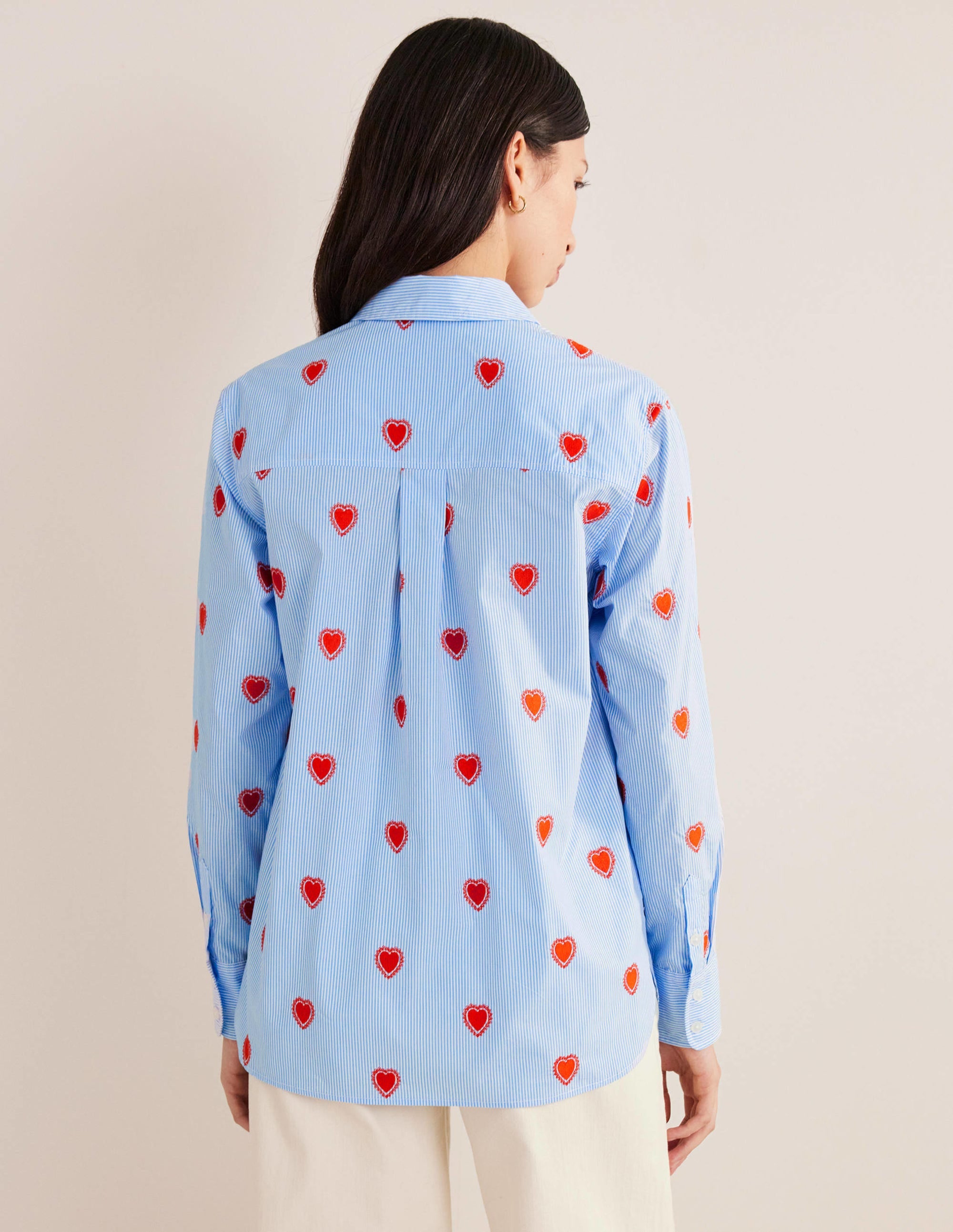 Chemise décontractée brodée-Cœur, rayé style coutil - Image 3
