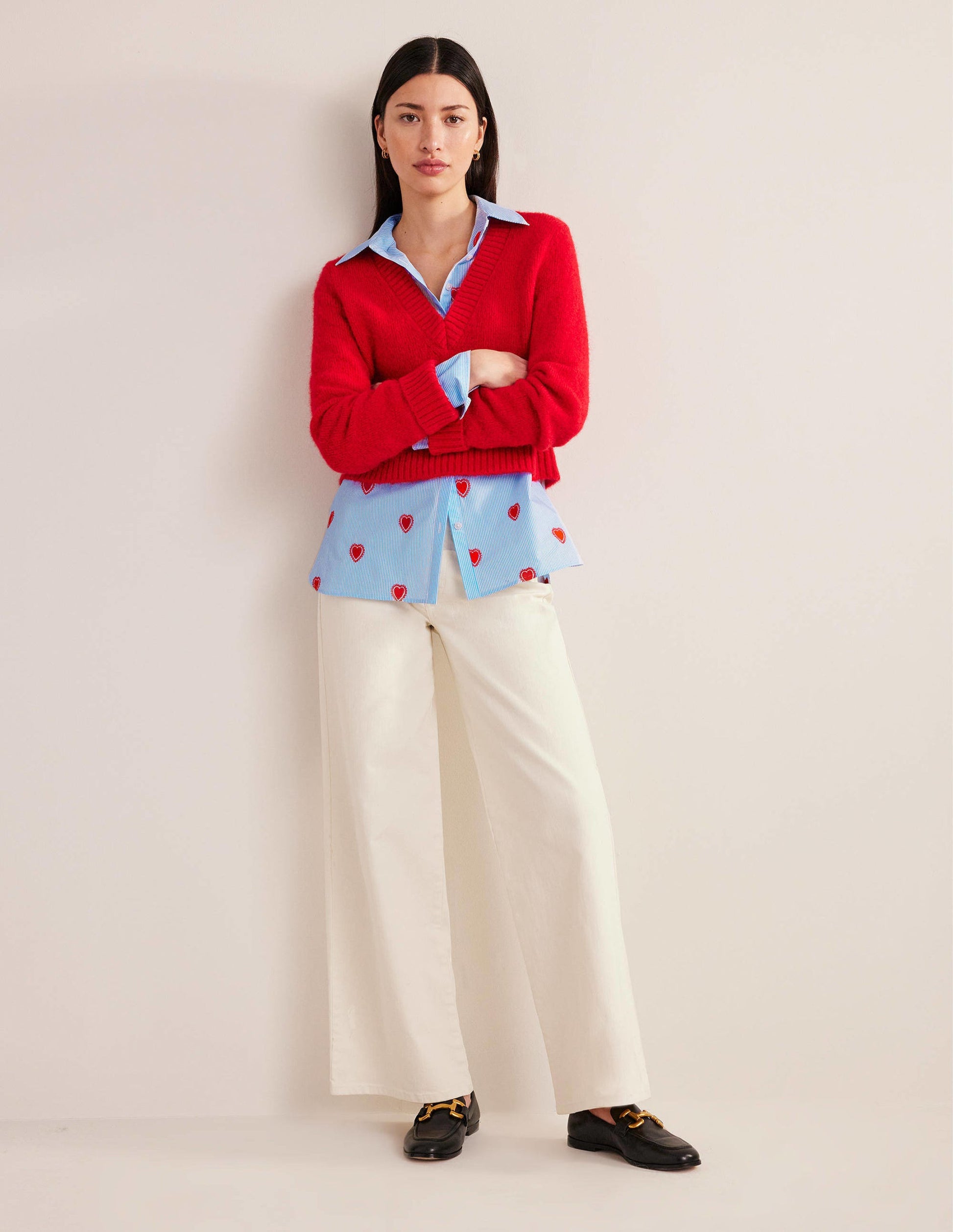 Chemise décontractée brodée-Cœur, rayé style coutil-5