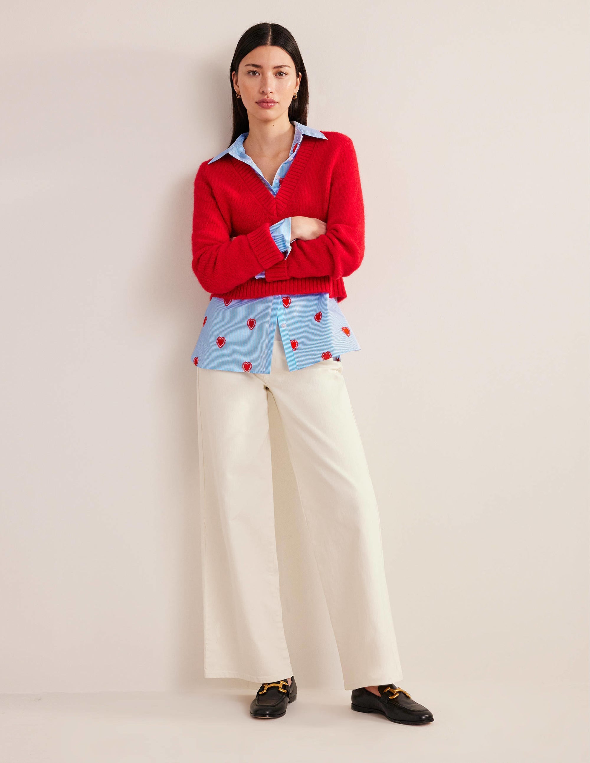 Chemise décontractée brodée-Cœur, rayé style coutil - Image 5