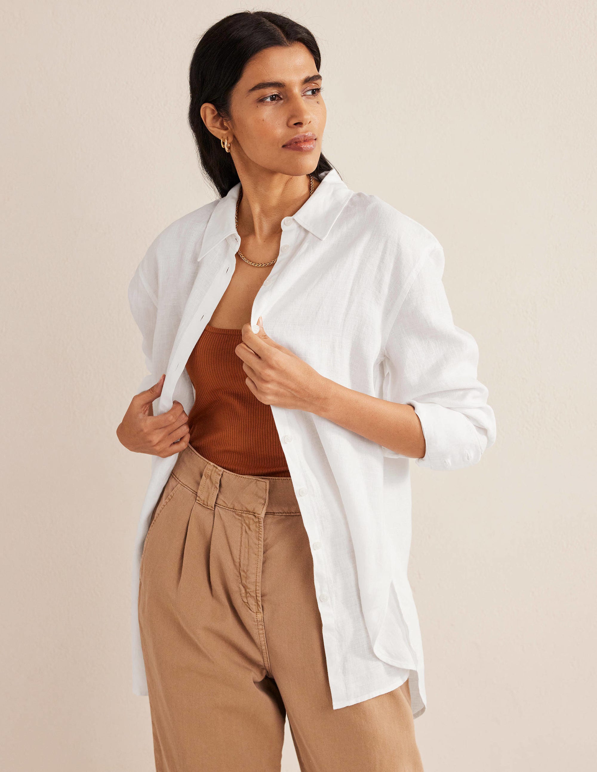 Chemise décontractée en lin-Blanc - Image 1
