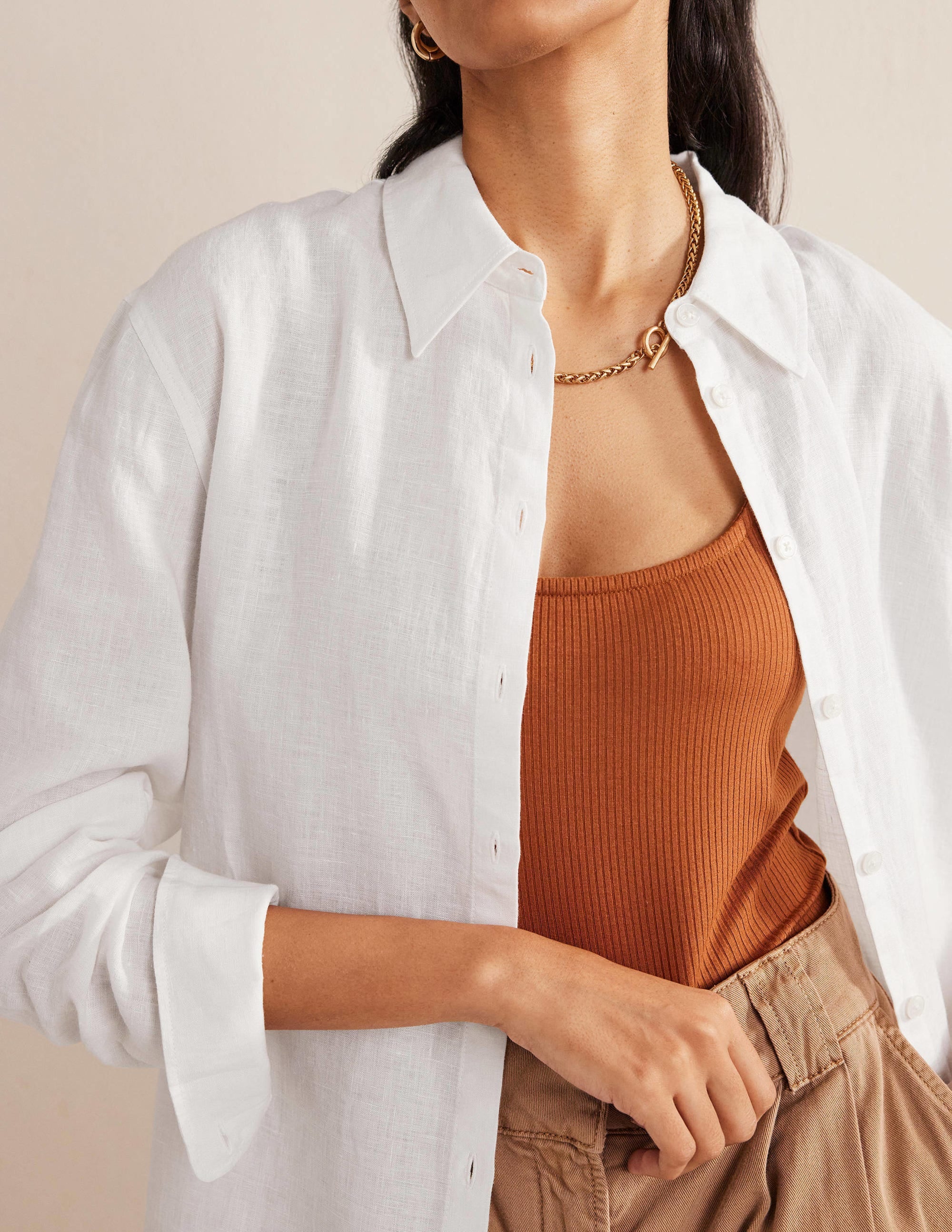 Chemise décontractée en lin-Blanc - Image 2