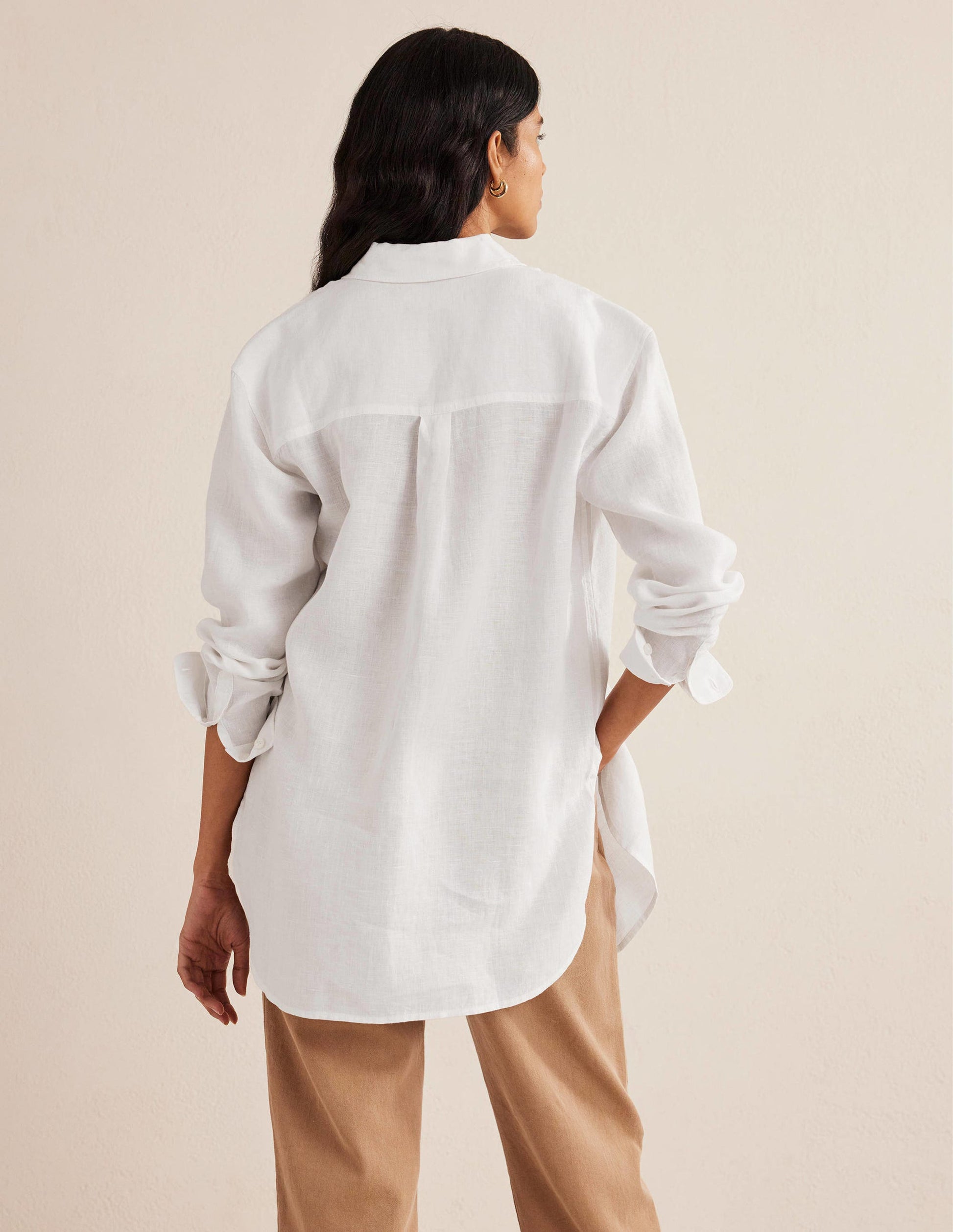 Chemise décontractée en lin-Blanc-3