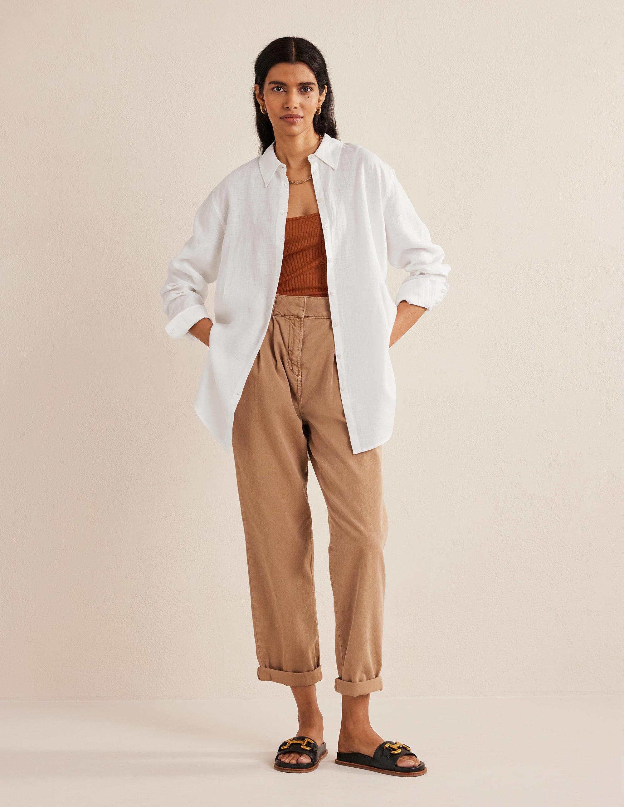 Chemise décontractée en lin-Blanc - Image 5