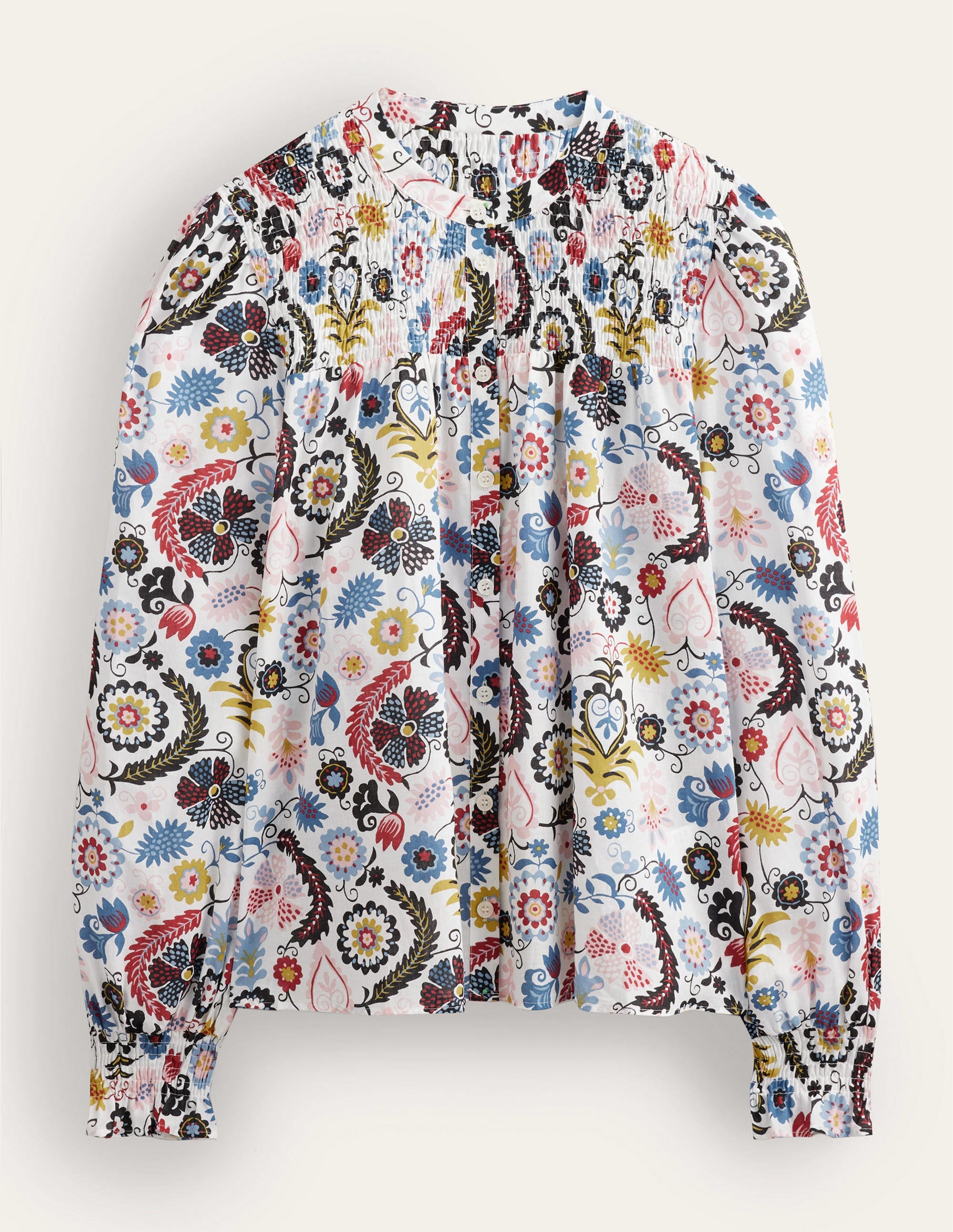 Baumwollbluse mit gesmokter Passe-Naturweiß, Tropencharme - Image 5