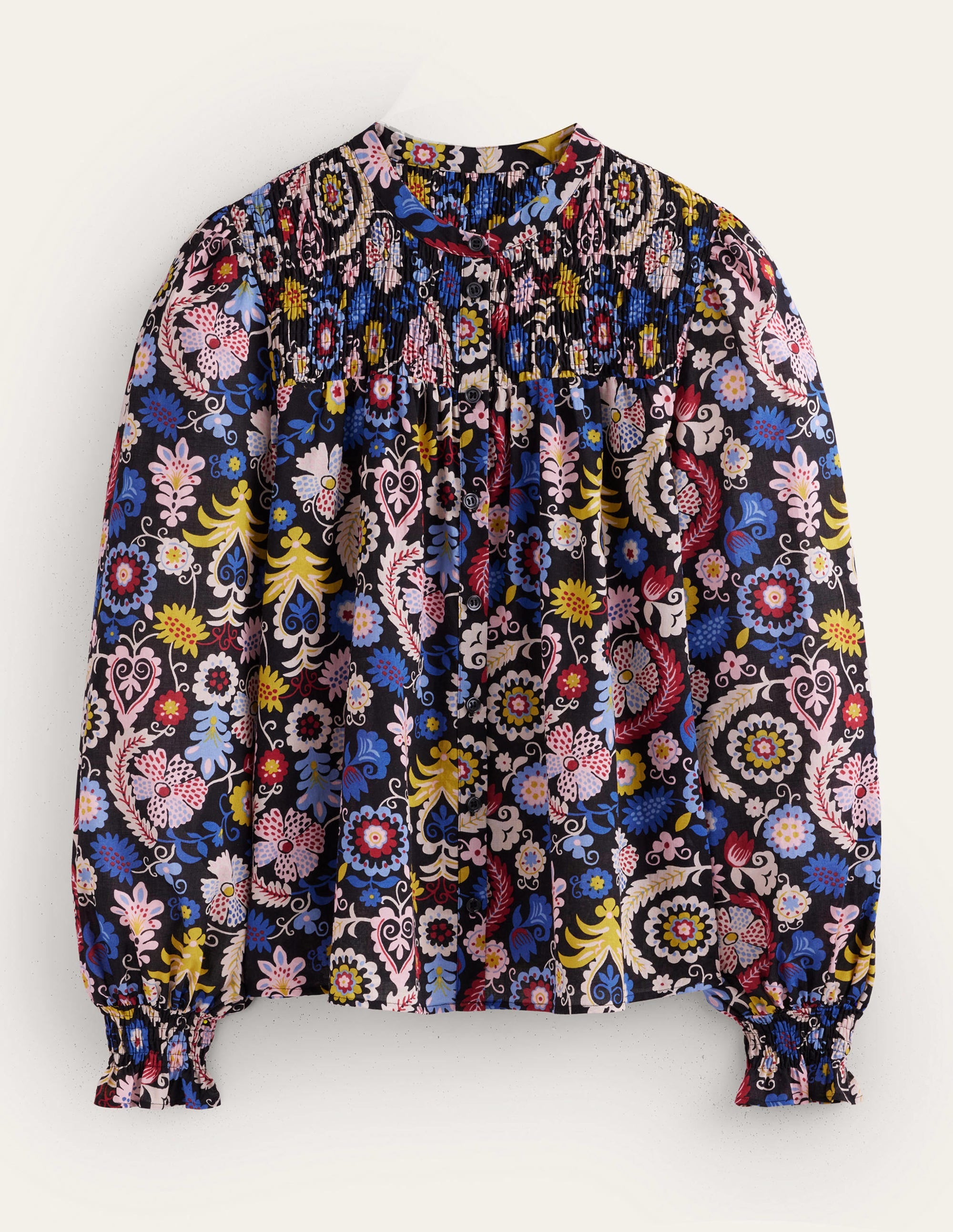 Blouse en coton avec empiècement à smocks-Multi, motif Tropic Charm - Image 6