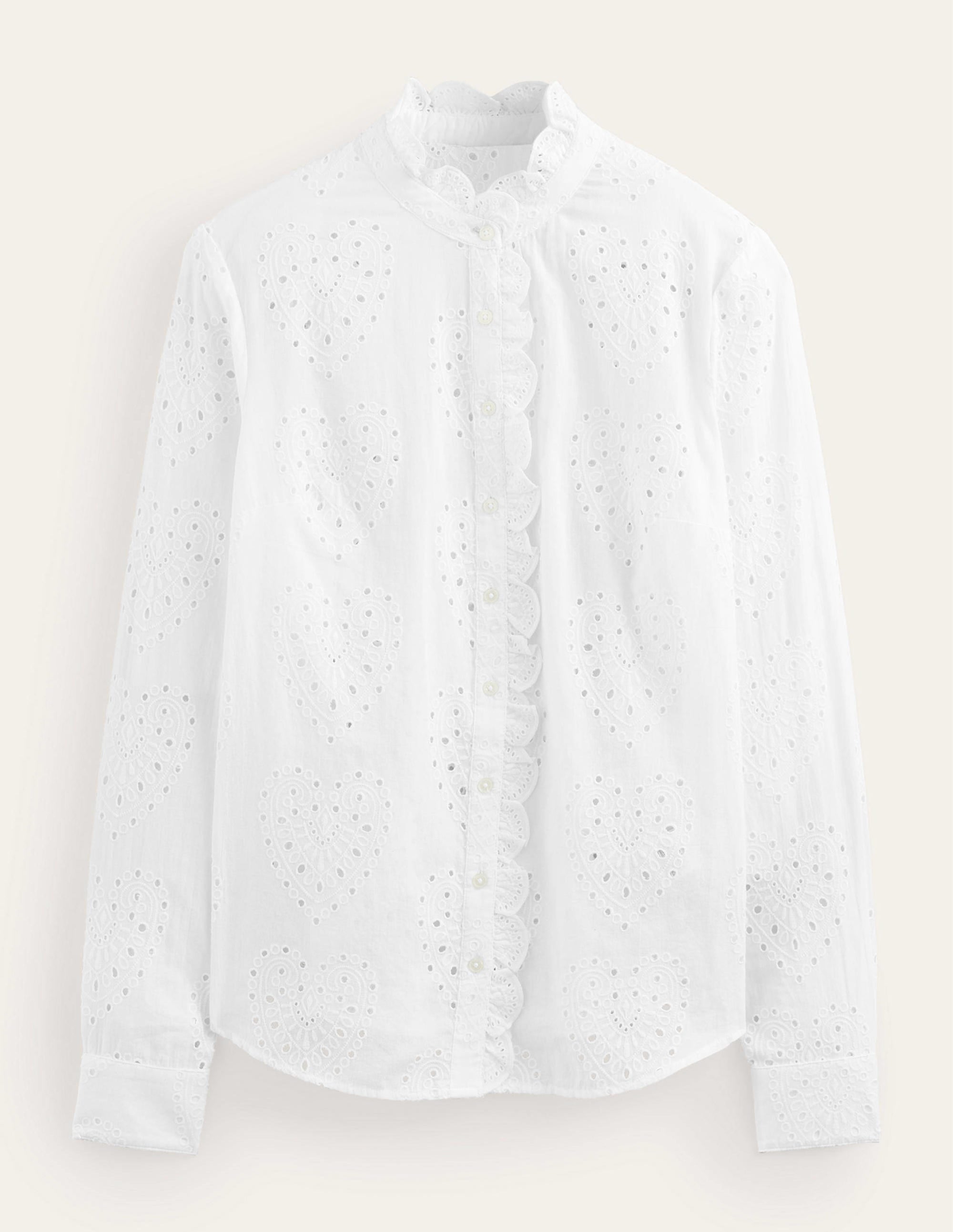 Scallop Trim Broderie Shirt-White - Image 6