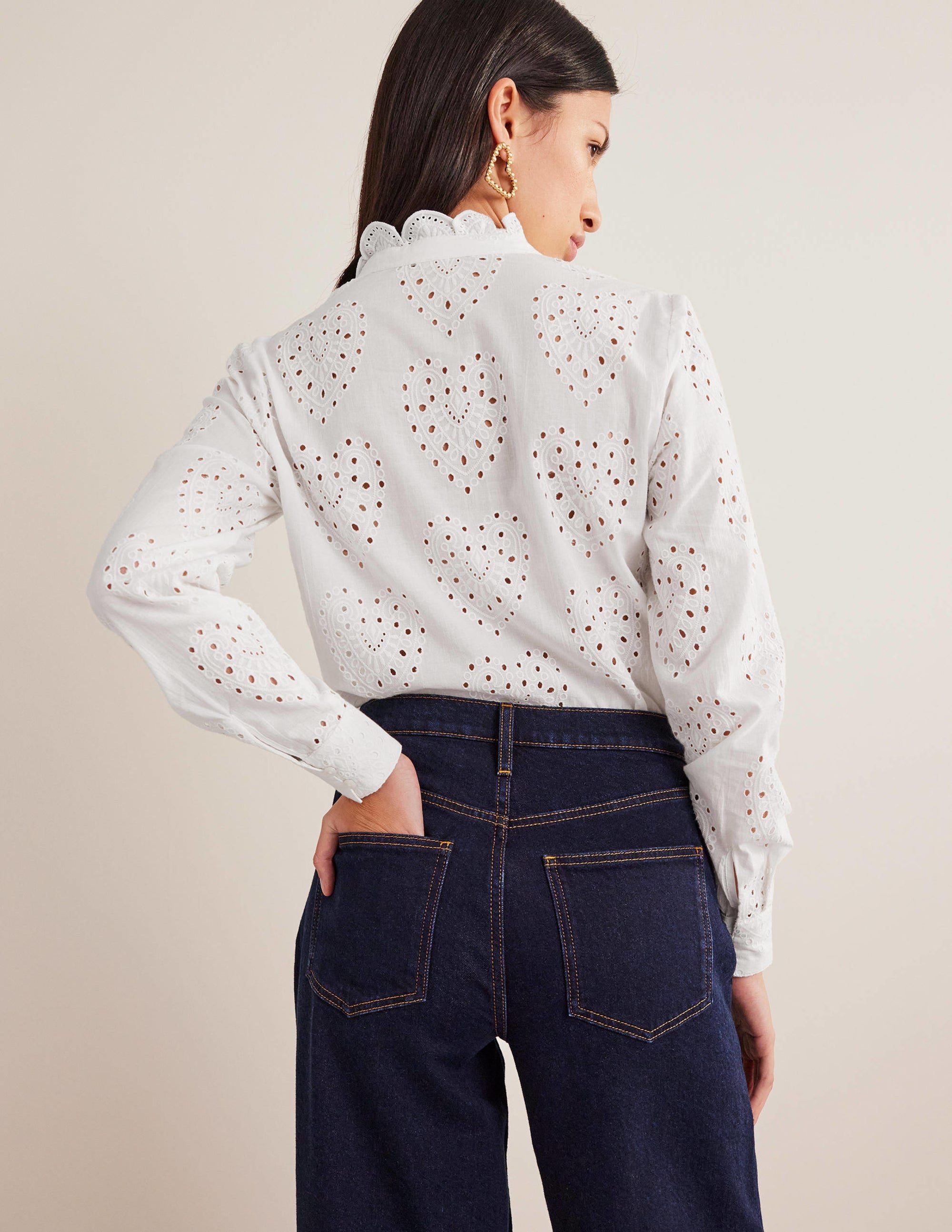 Scallop Trim Broderie Shirt-White - Image 3