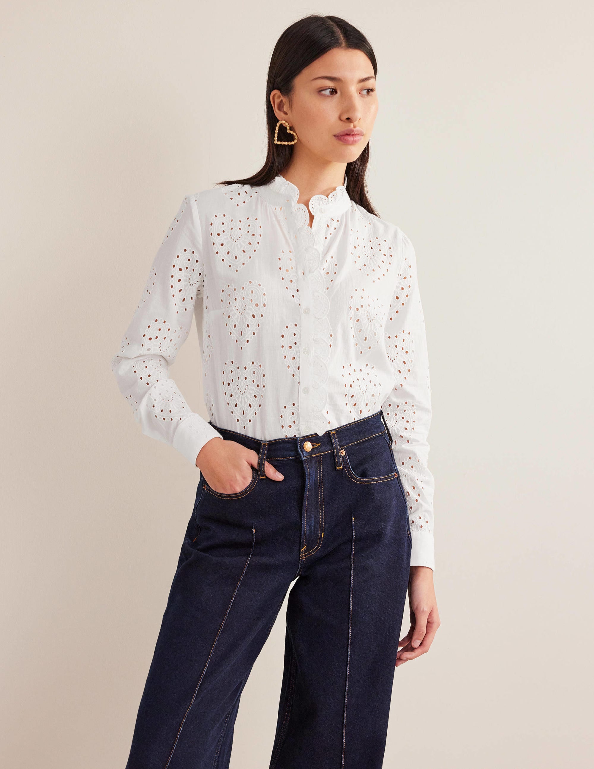 Scallop Trim Broderie Shirt-White - Image 4