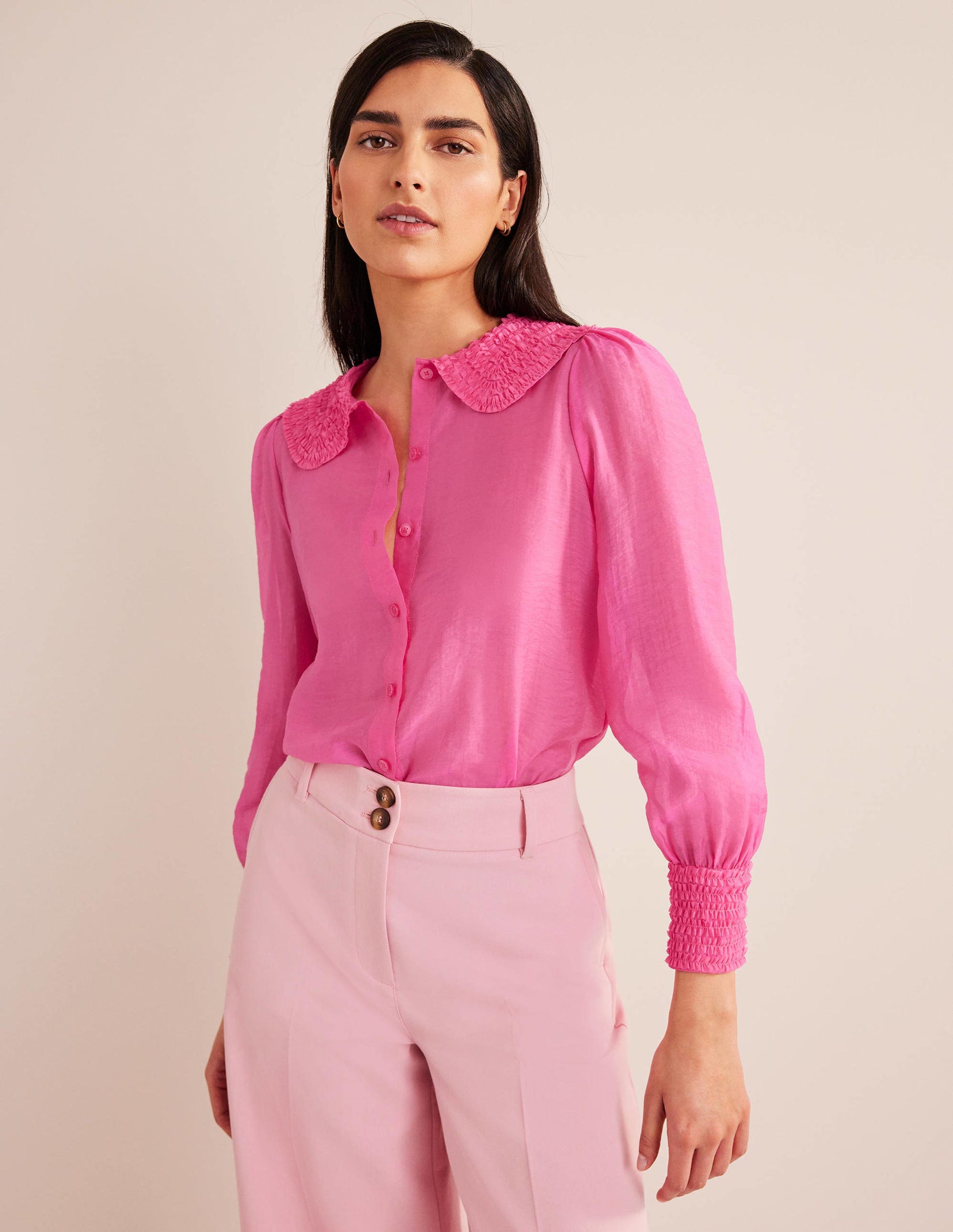 Organza-Hemd mit Rüschendetail-Knallpink-1