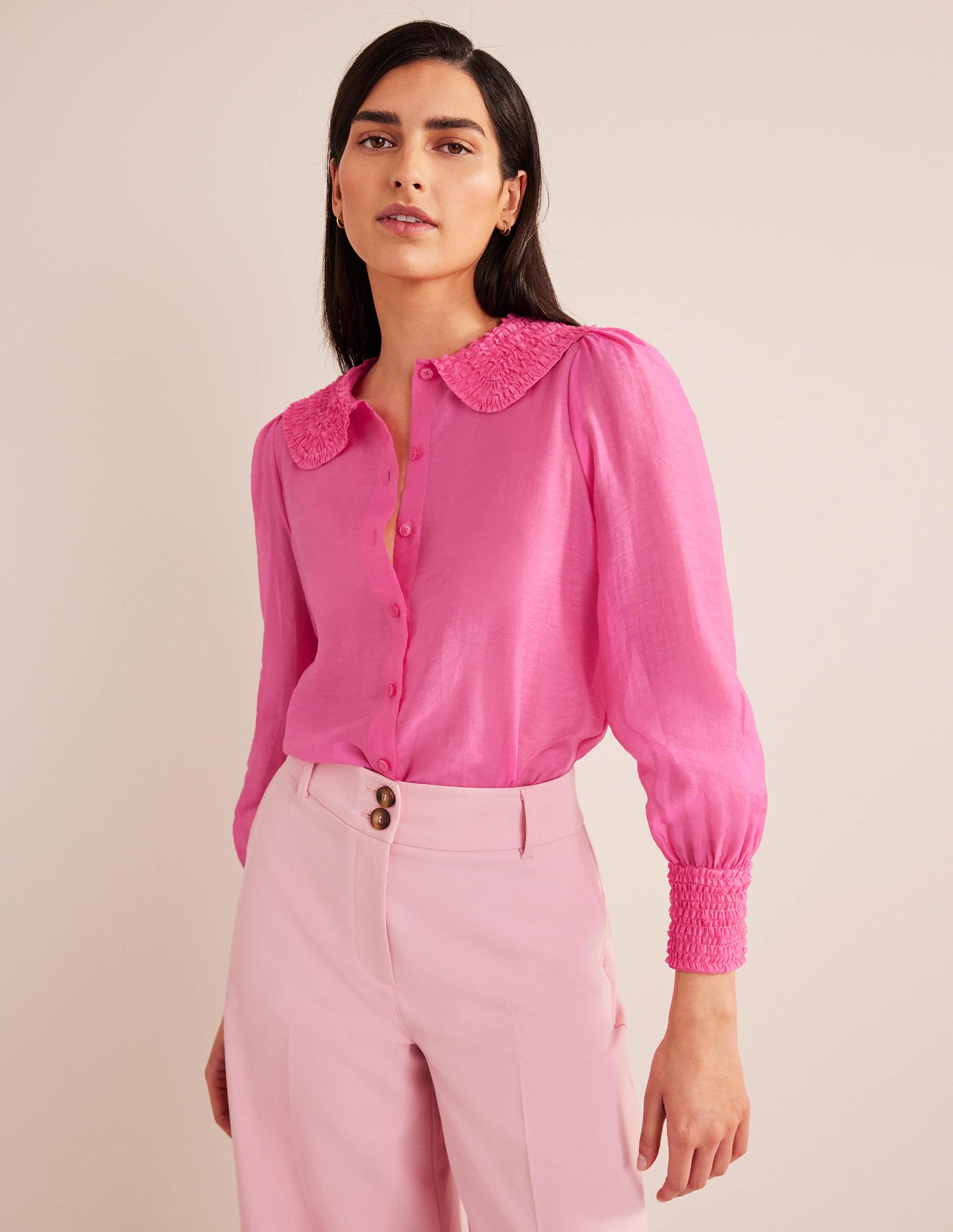 Organza-Hemd mit Rüschendetail-Knallpink - Image 1