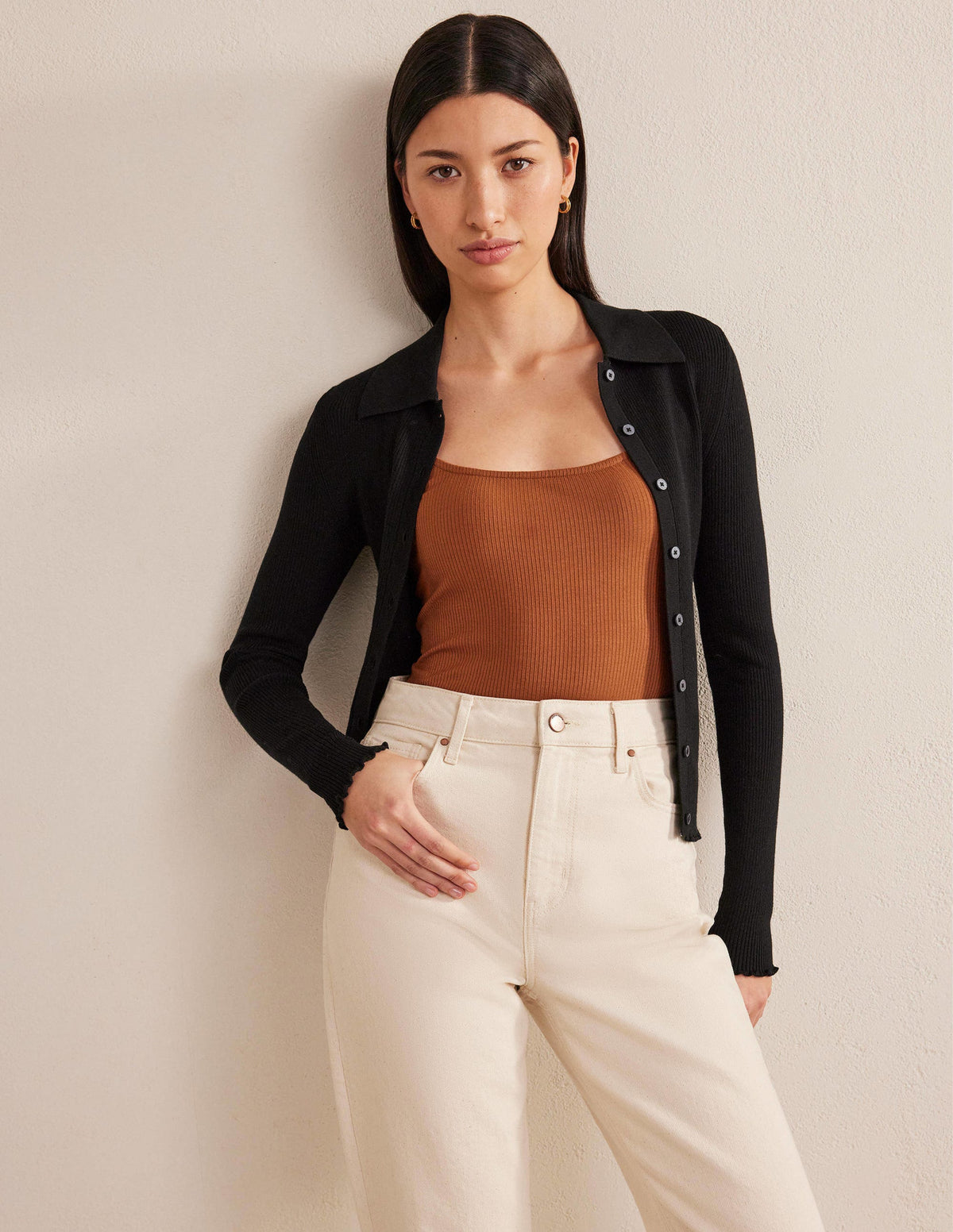 Geripptes Jersey-Top-Kürbisorange-4