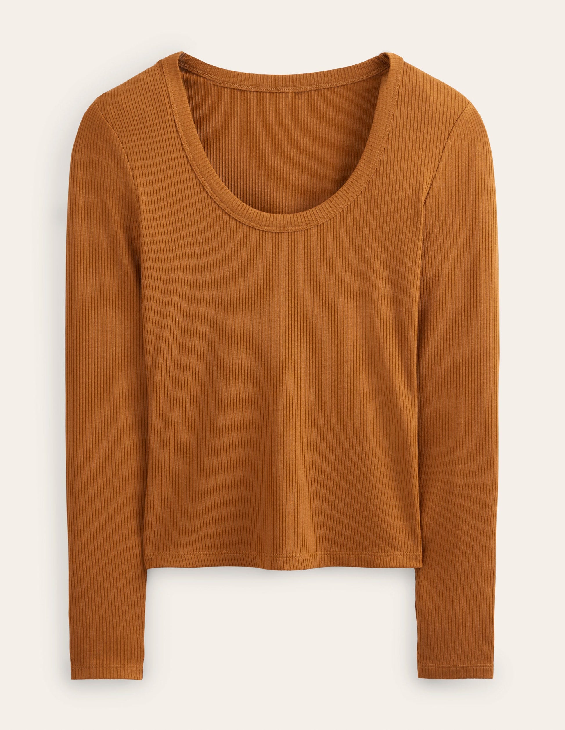 Soft Ribbed Scoop Neck Top-Pumpkin-5