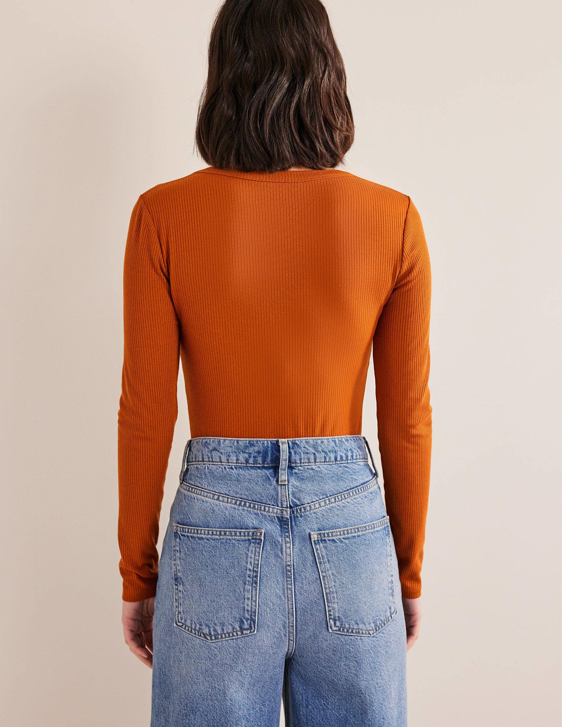 Soft Ribbed Scoop Neck Top-Pumpkin-3