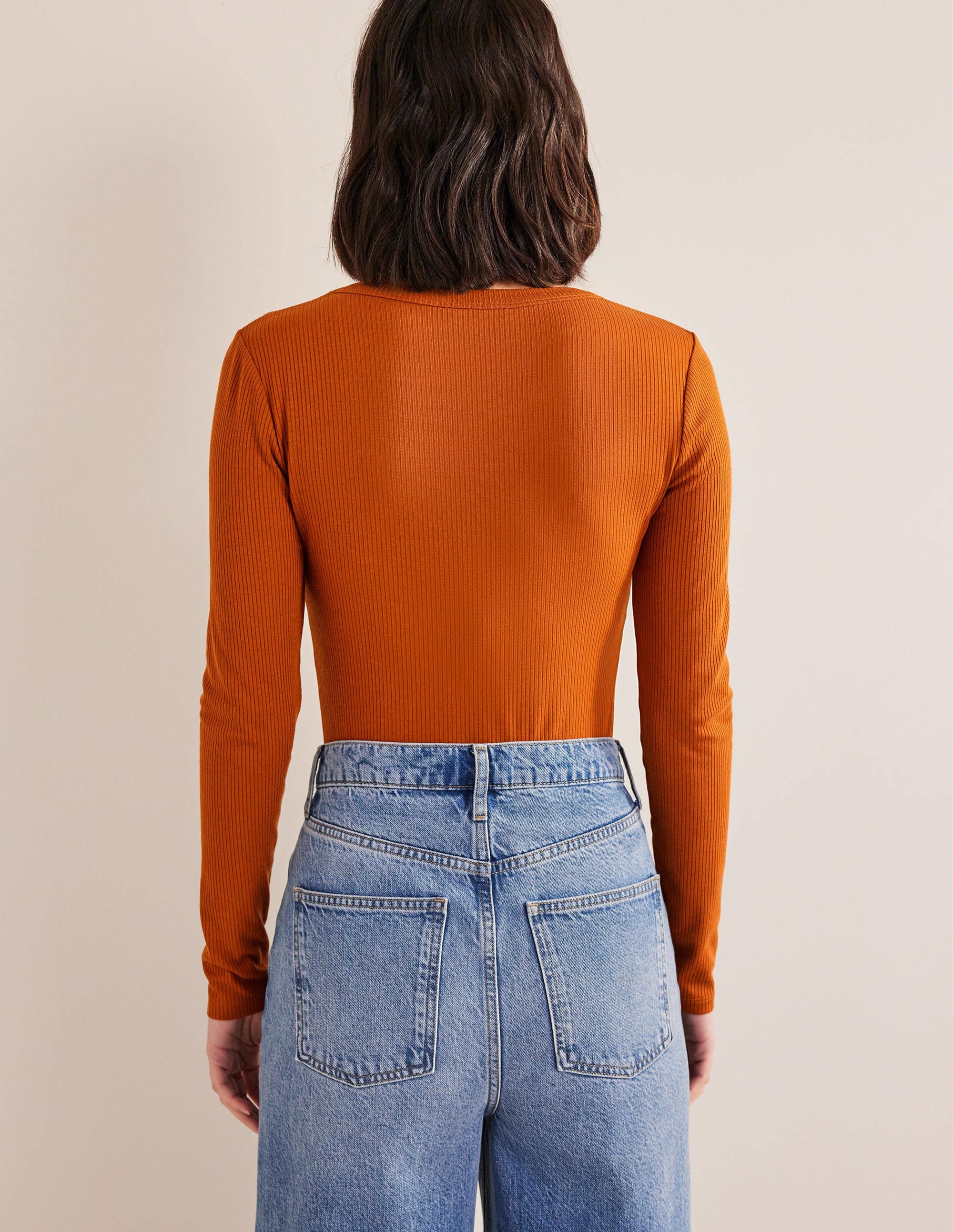 Soft Ribbed Scoop Neck Top-Pumpkin - Image 3