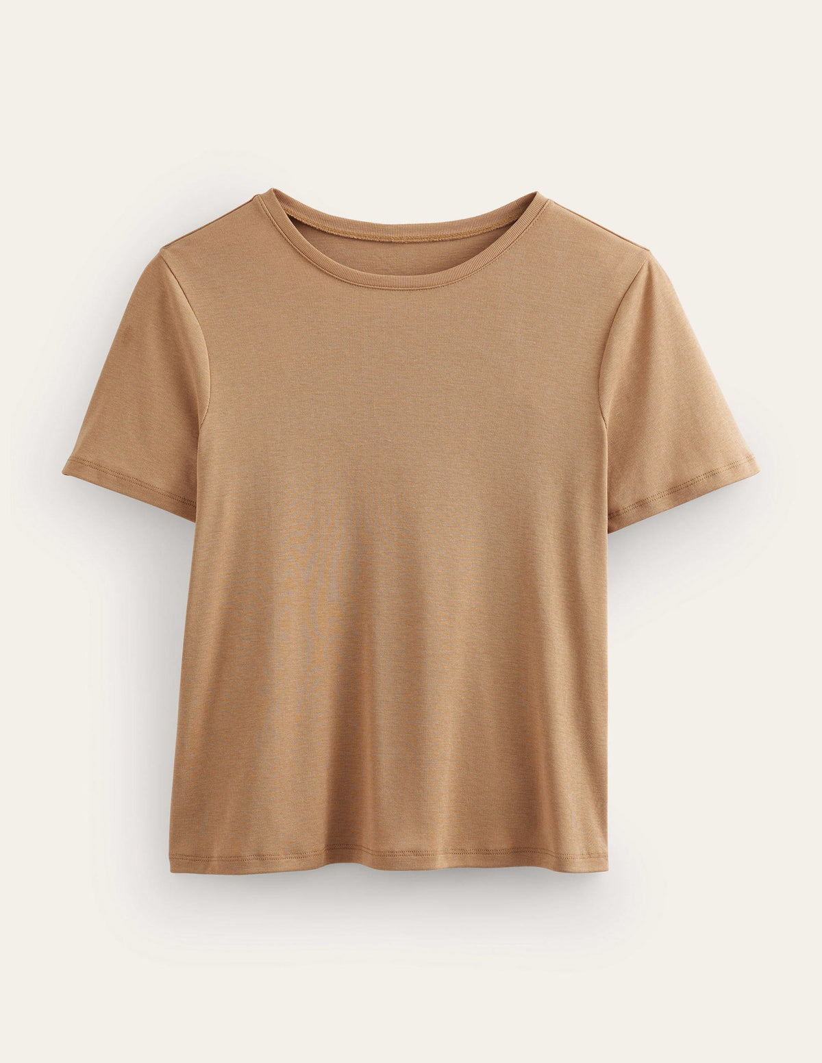 Jersey-T-Shirt mit Rundhalsausschnitt-Kamelbraun-6