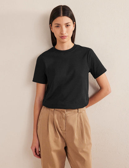 Baumwoll-T-Shirt mit Rundhalsausschnitt-Schwarz-1