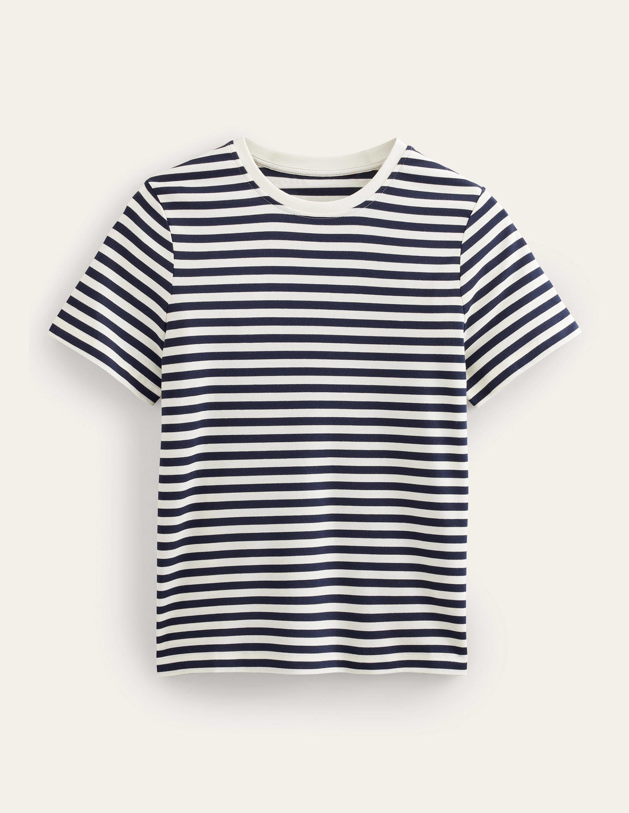 T-shirt col rond en coton-Rayé ivoire/bleu marine - Image 5