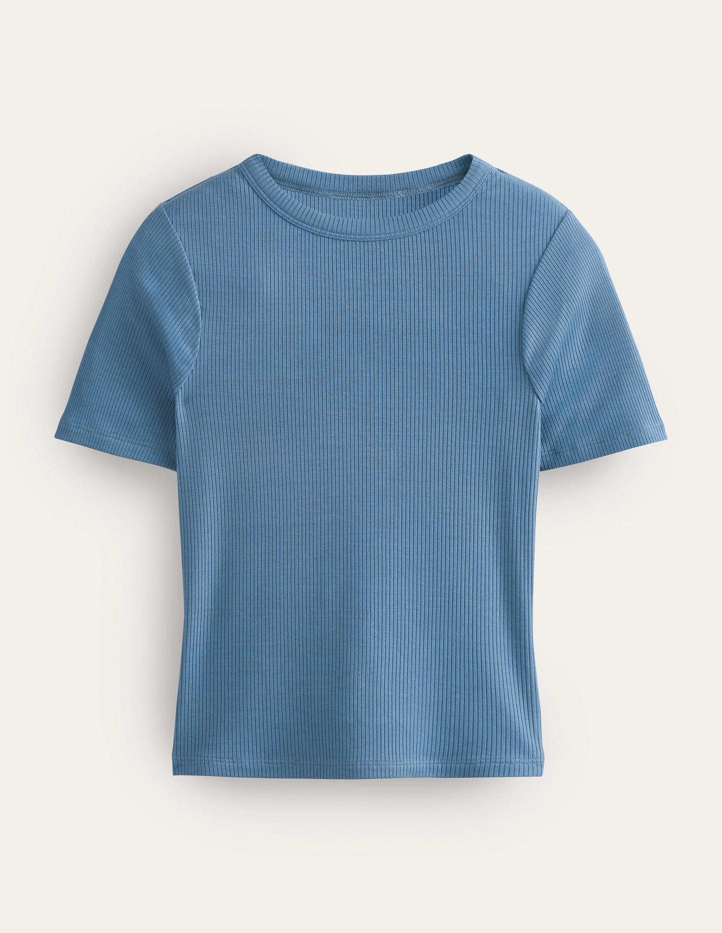 Geripptes T-Shirt mit Rundhalsausschnitt-Kapitänsblau