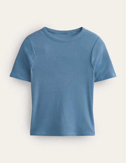 Geripptes T-Shirt mit Rundhalsausschnitt-Kapitänsblau-5