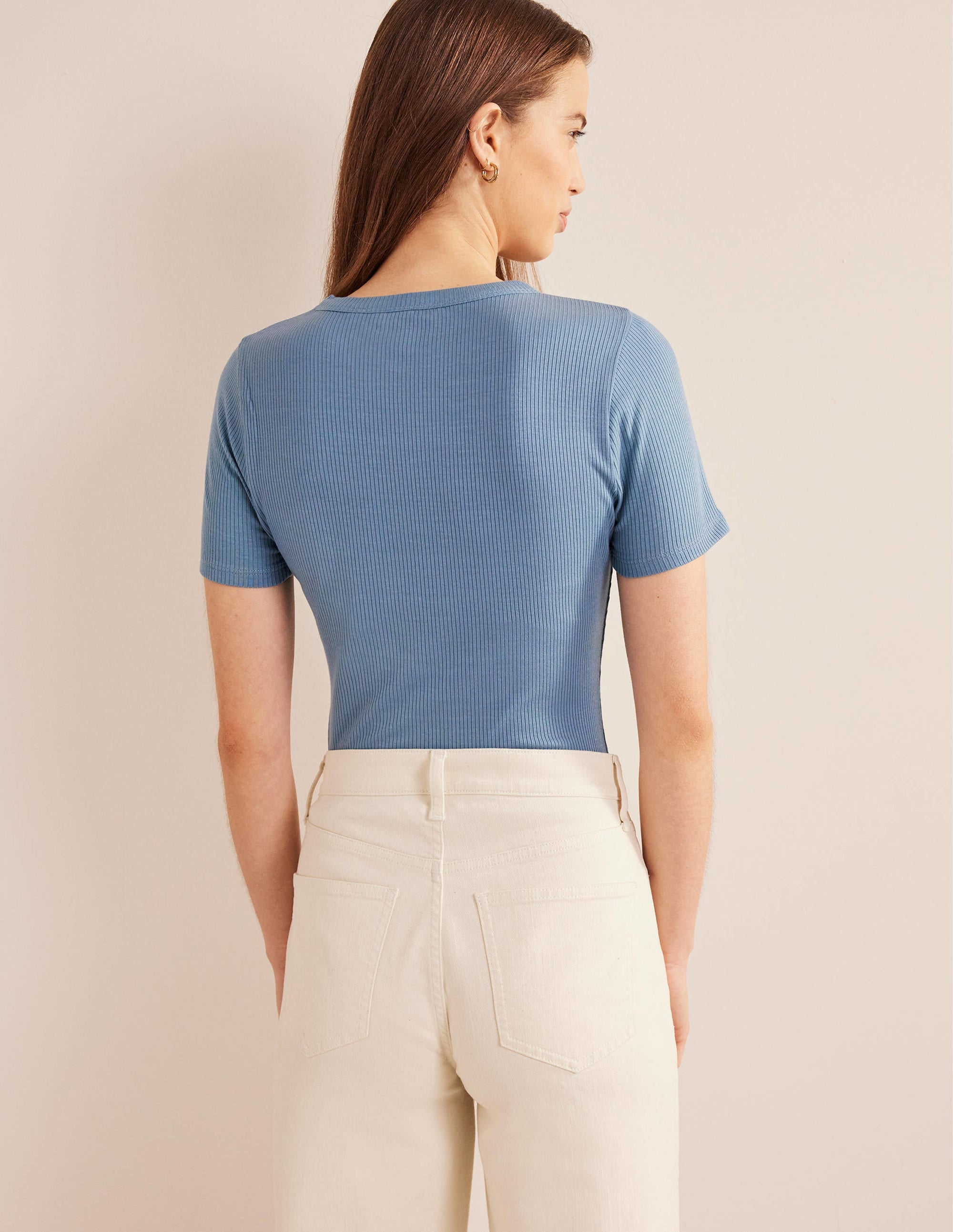 Soft Ribbed Crew Neck T-shirt-Captains Blue - Image 3