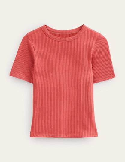 Geripptes T-Shirt mit Rundhalsausschnitt-Fuchsbraun-5