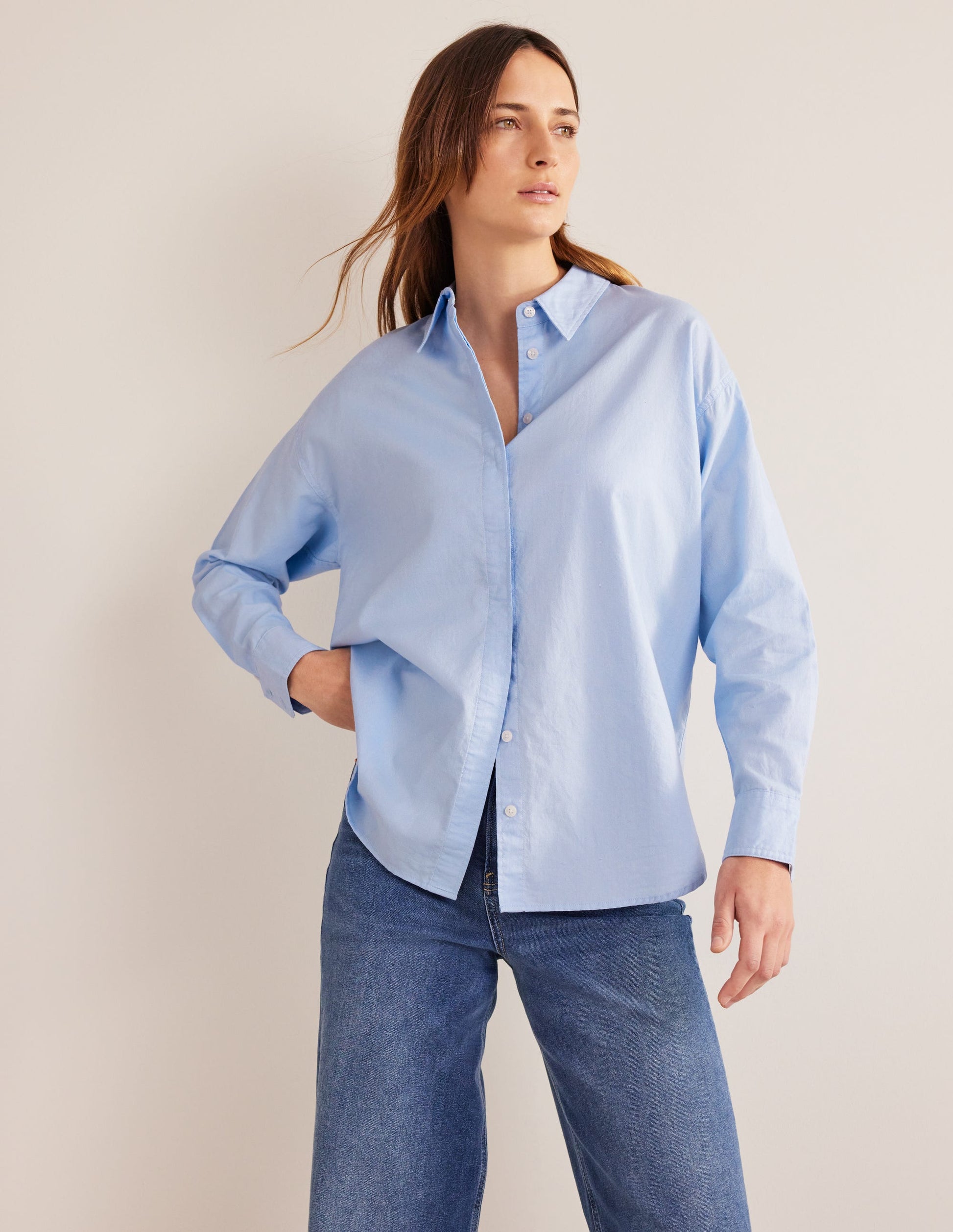 New Relaxed Cotton Shirt-Blue Oxford-1