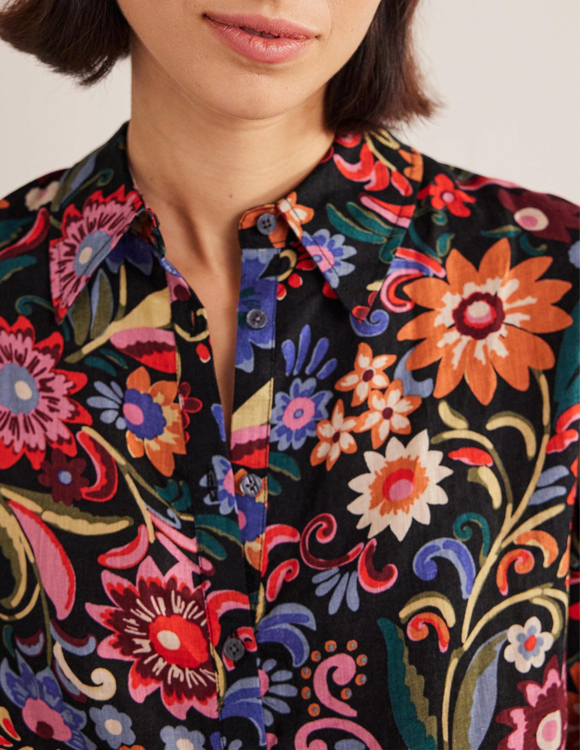New Linen Shirt-Black, Gardenia Pop-2