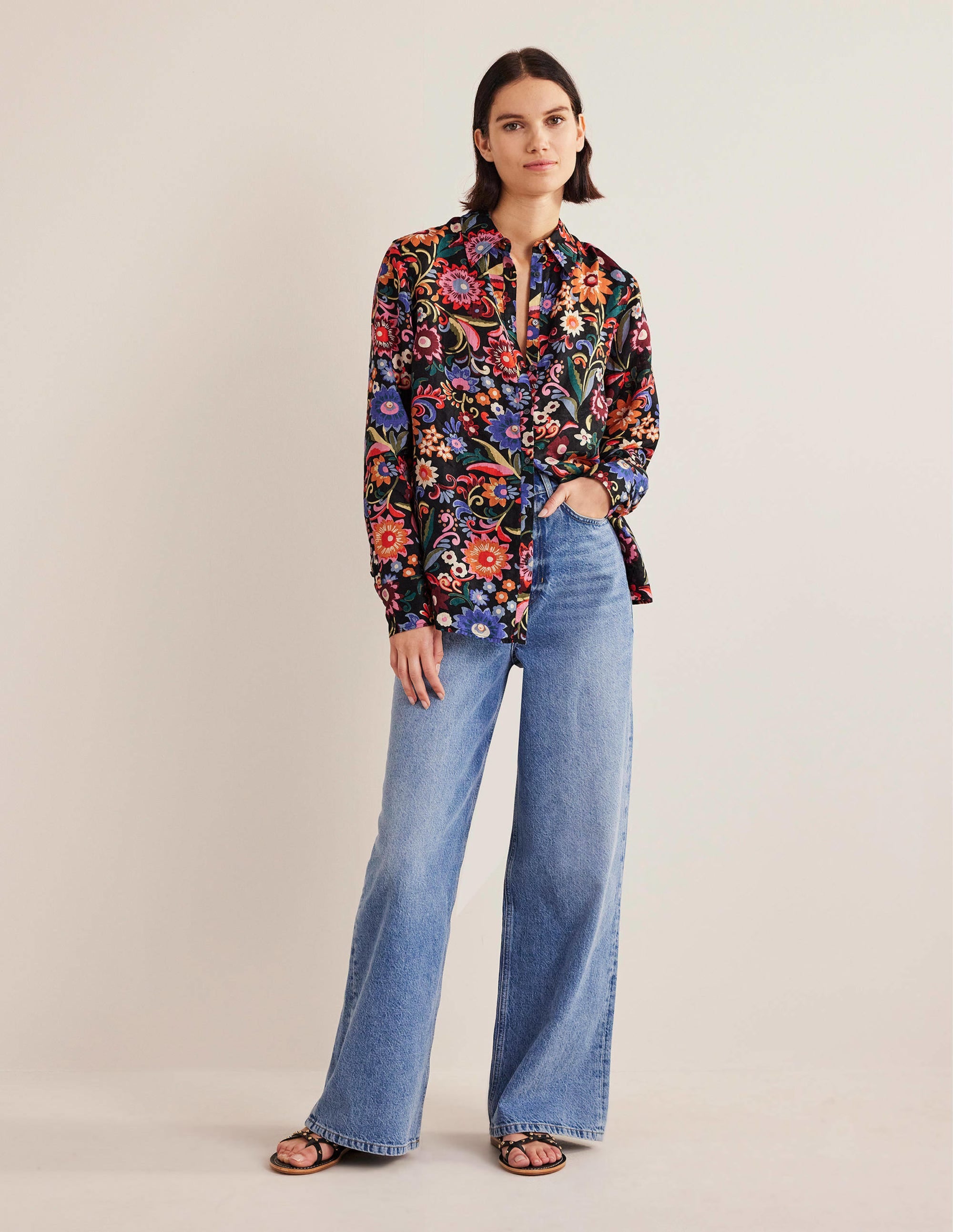 New Linen Shirt-Black, Gardenia Pop - Image 5
