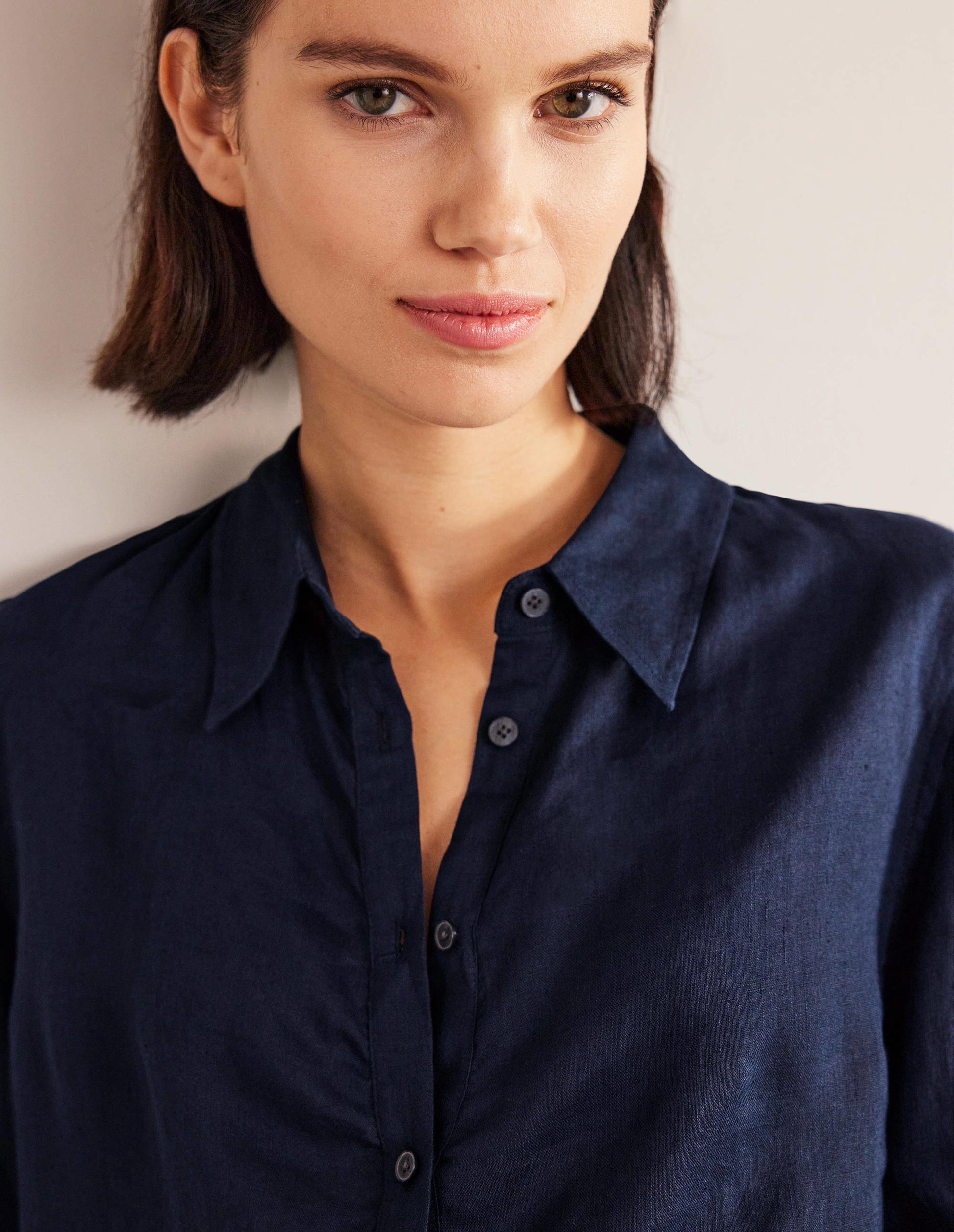 Nouvelle chemise en lin-Bleu marine-2