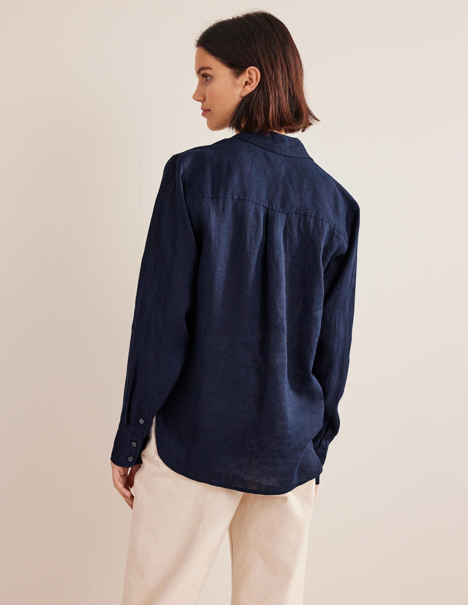 Nouvelle chemise en lin-Bleu marine-3