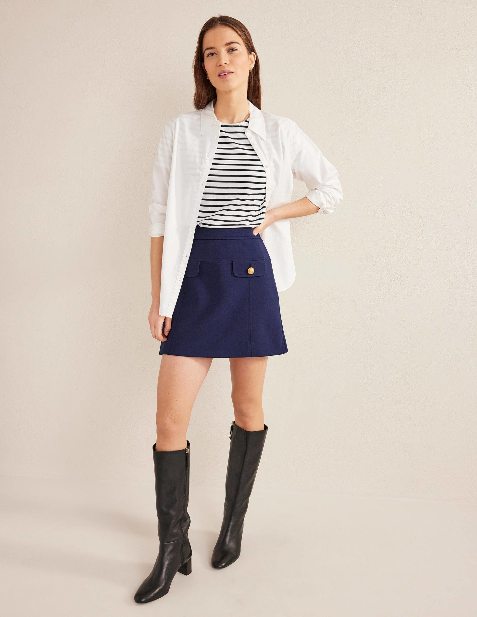 Bea Short Sleeve Breton-Ivory, Black-4